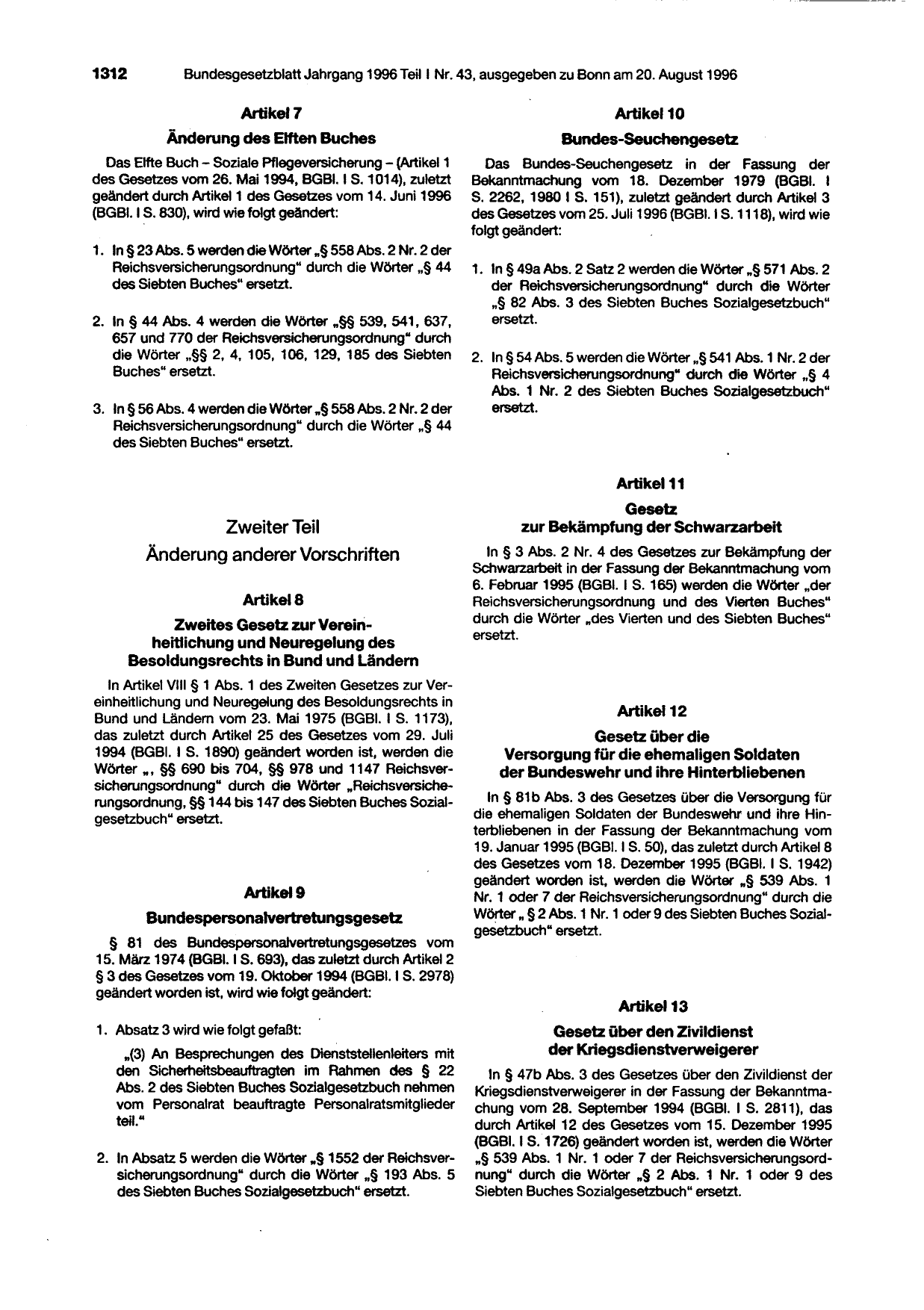 BGBl. 1996, Seite 1312 — Originalseite als Abbildung