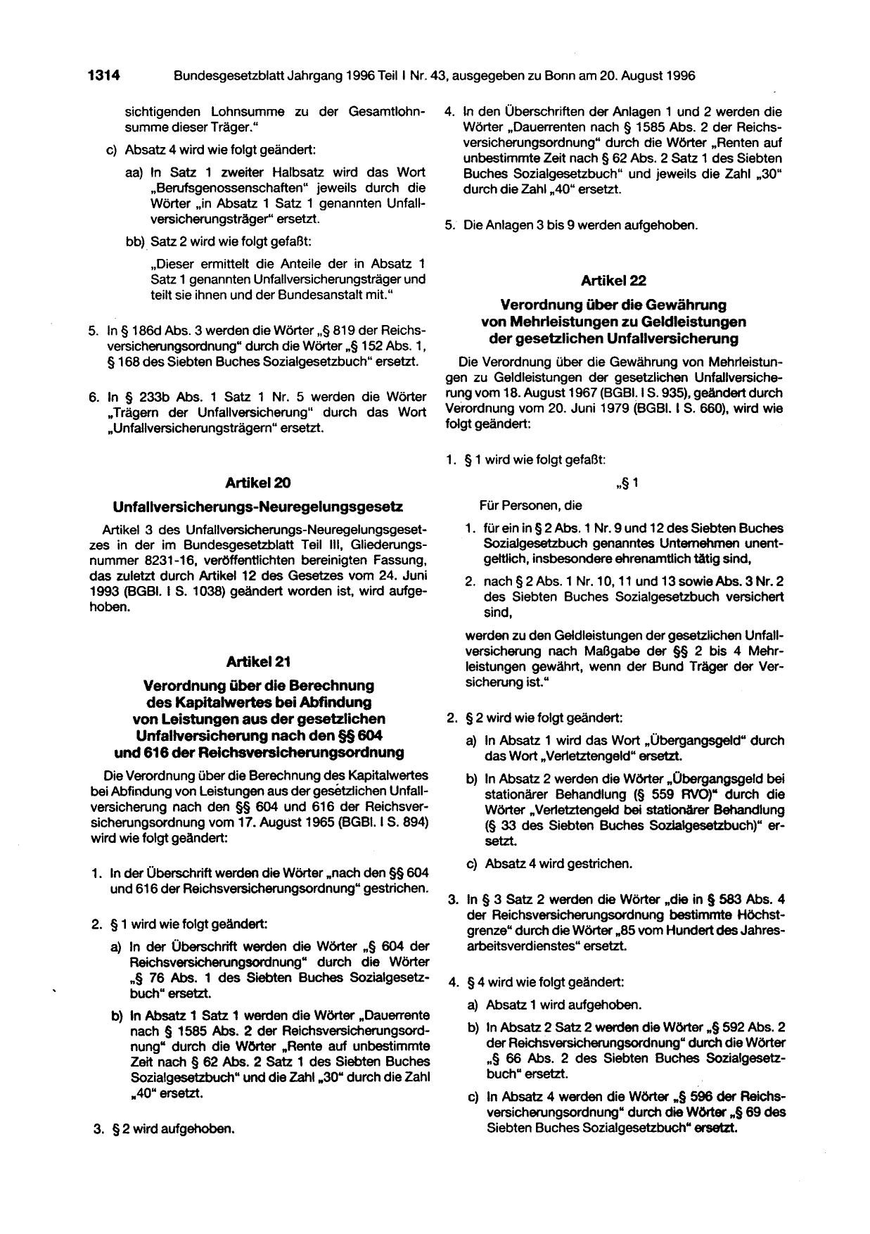BGBl. 1996, Seite 1314 — Originalseite als Abbildung