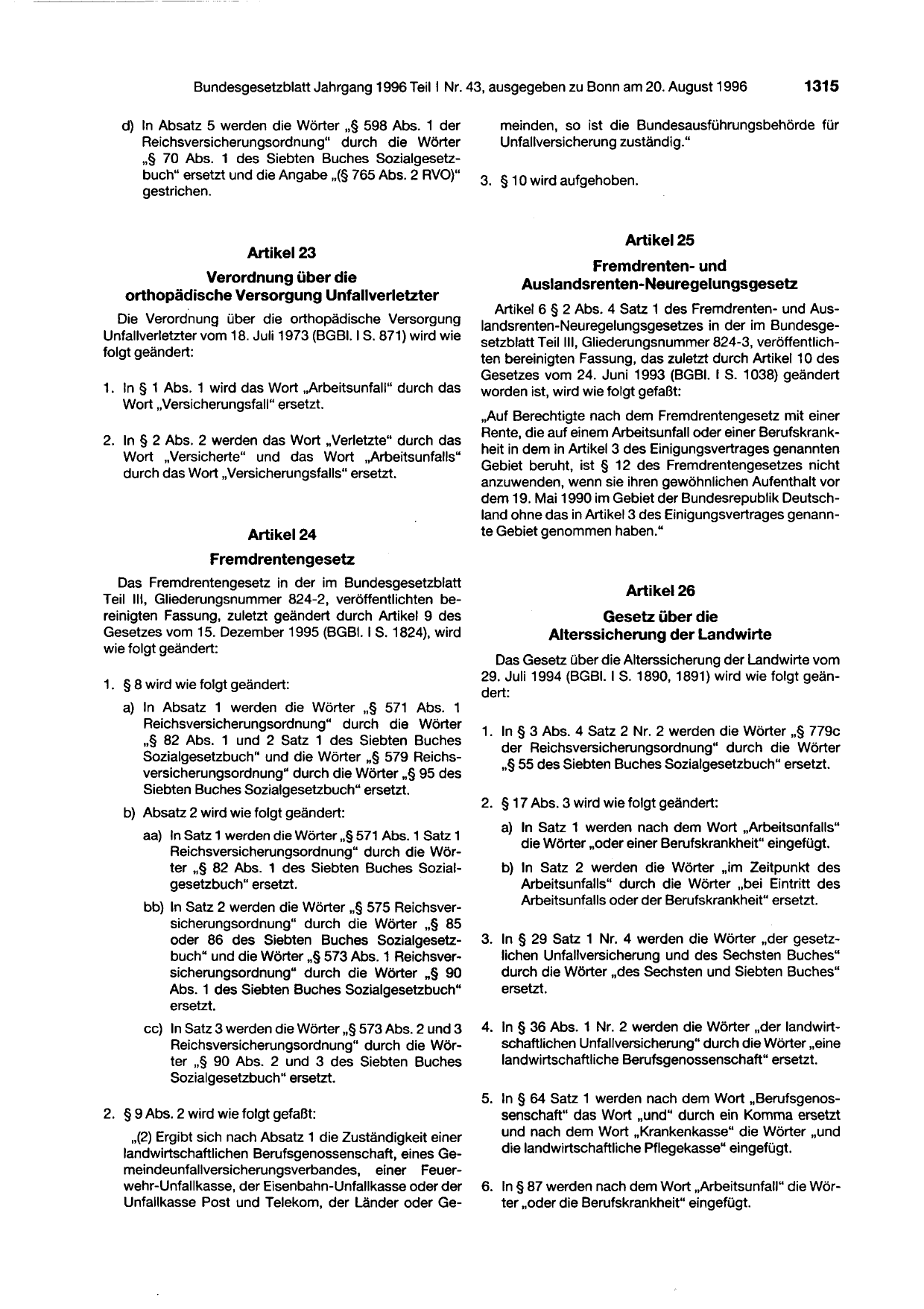 BGBl. 1996, Seite 1315 — Originalseite als Abbildung