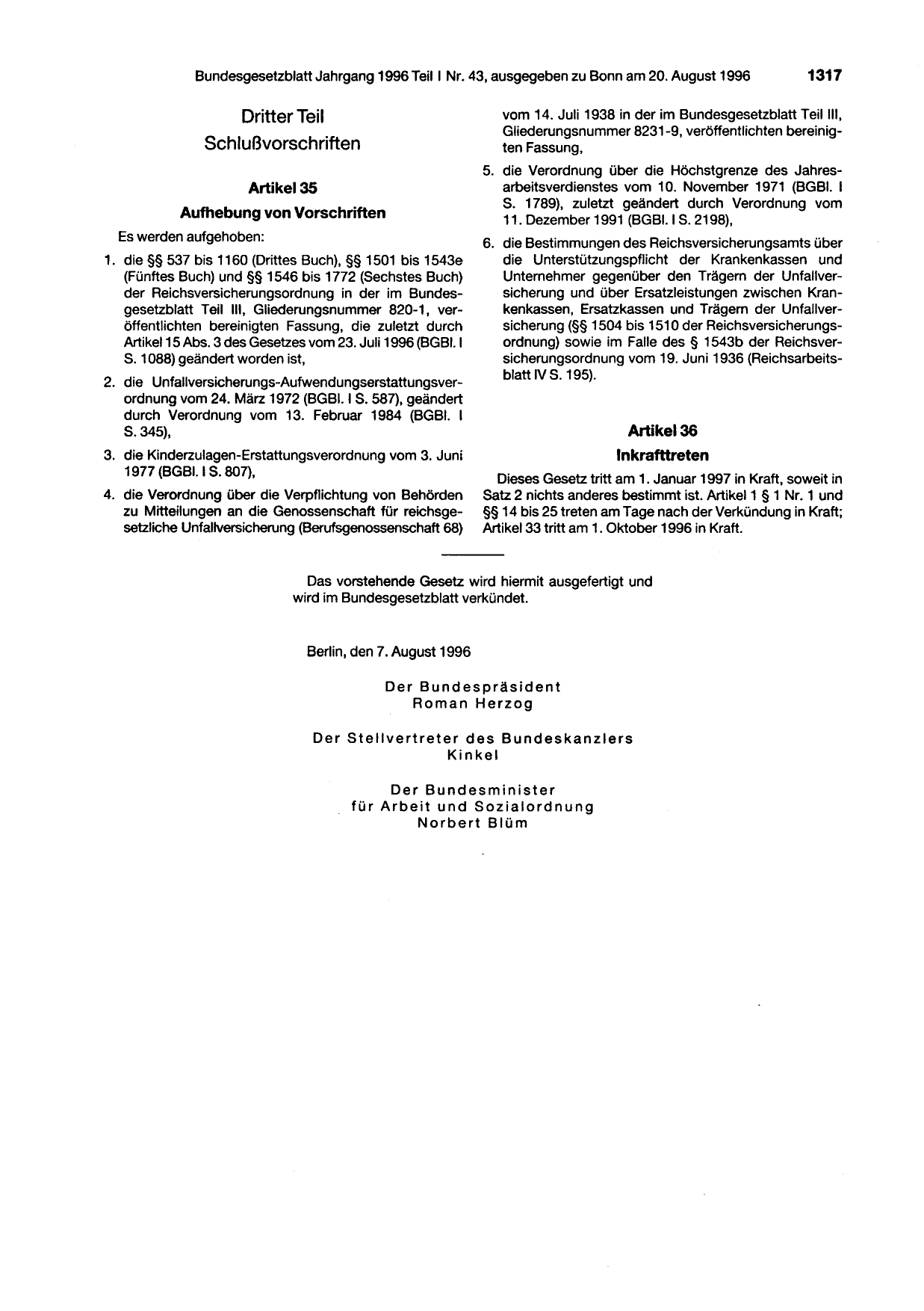 BGBl. 1996, Seite 1317 — Originalseite als Abbildung