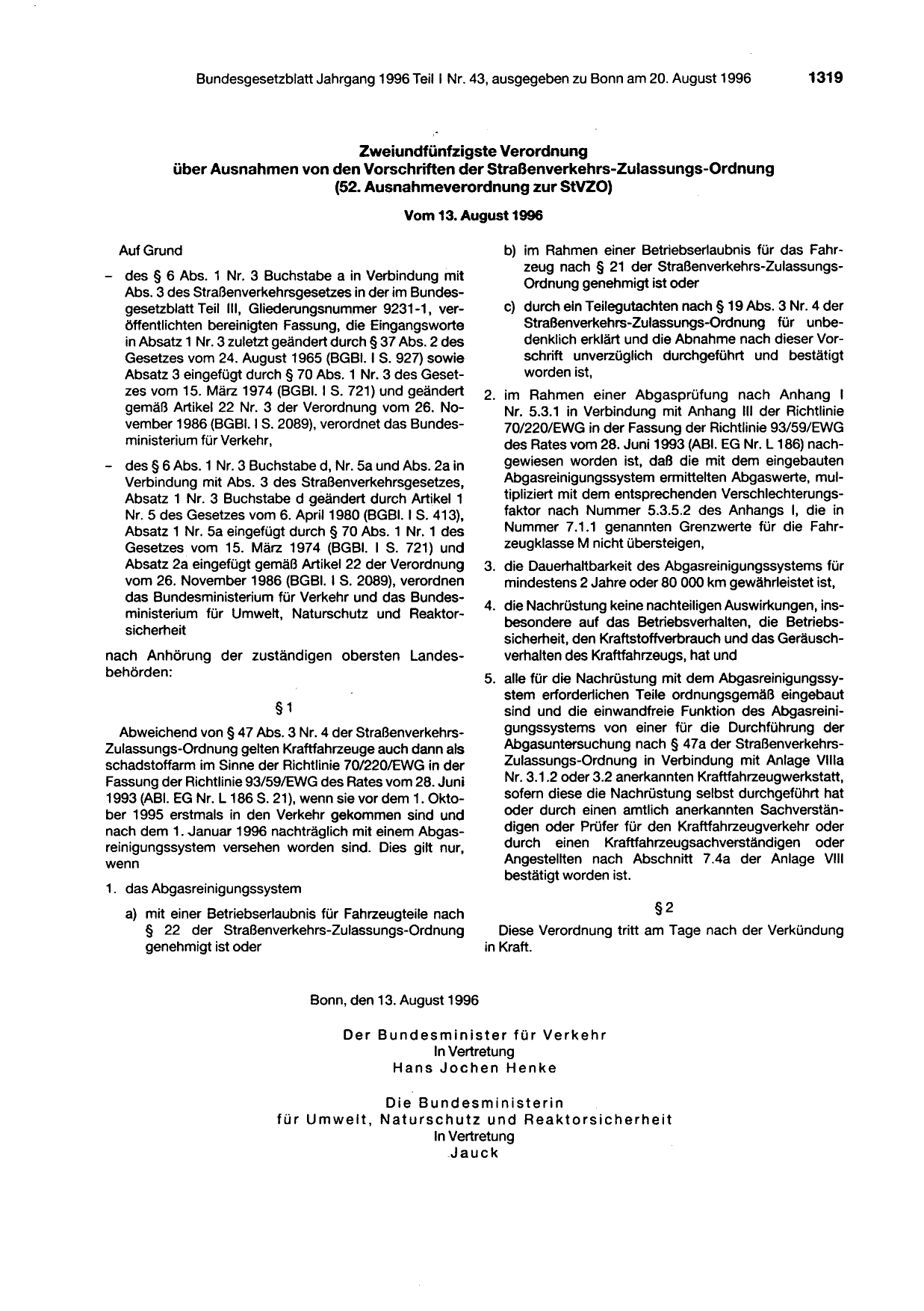 BGBl. 1996, Seite 1319 — Originalseite als Abbildung