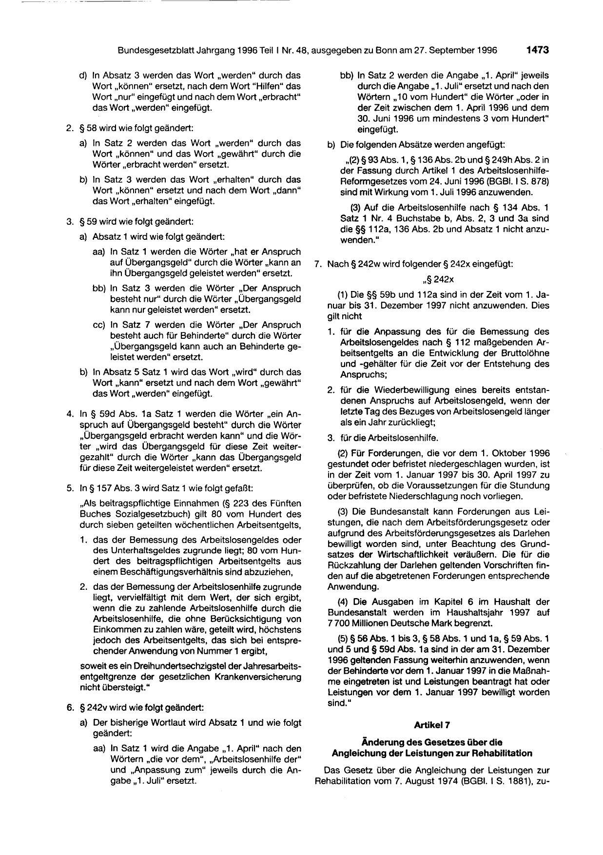 BGBl. 1996, Seite 1473 — Originalseite als Abbildung