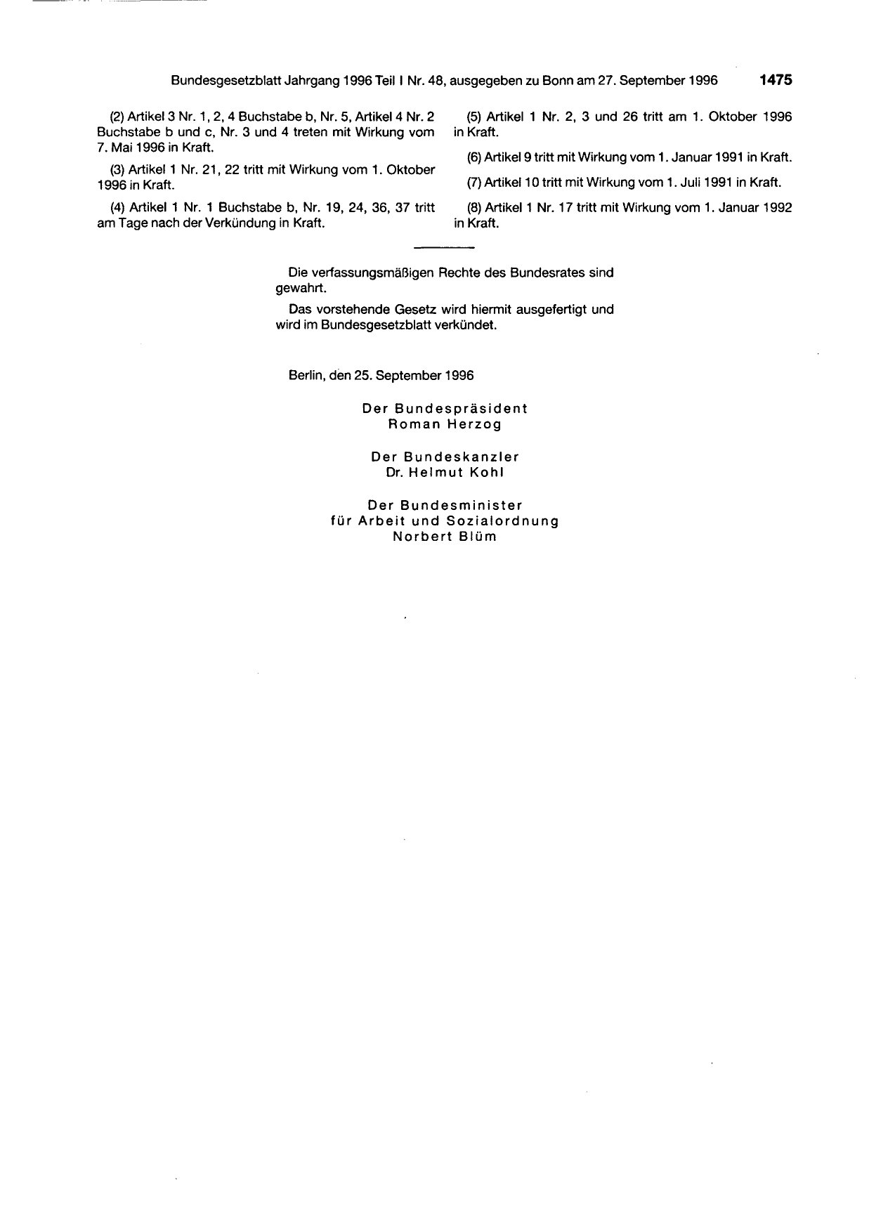 BGBl. 1996, Seite 1475 — Originalseite als Abbildung