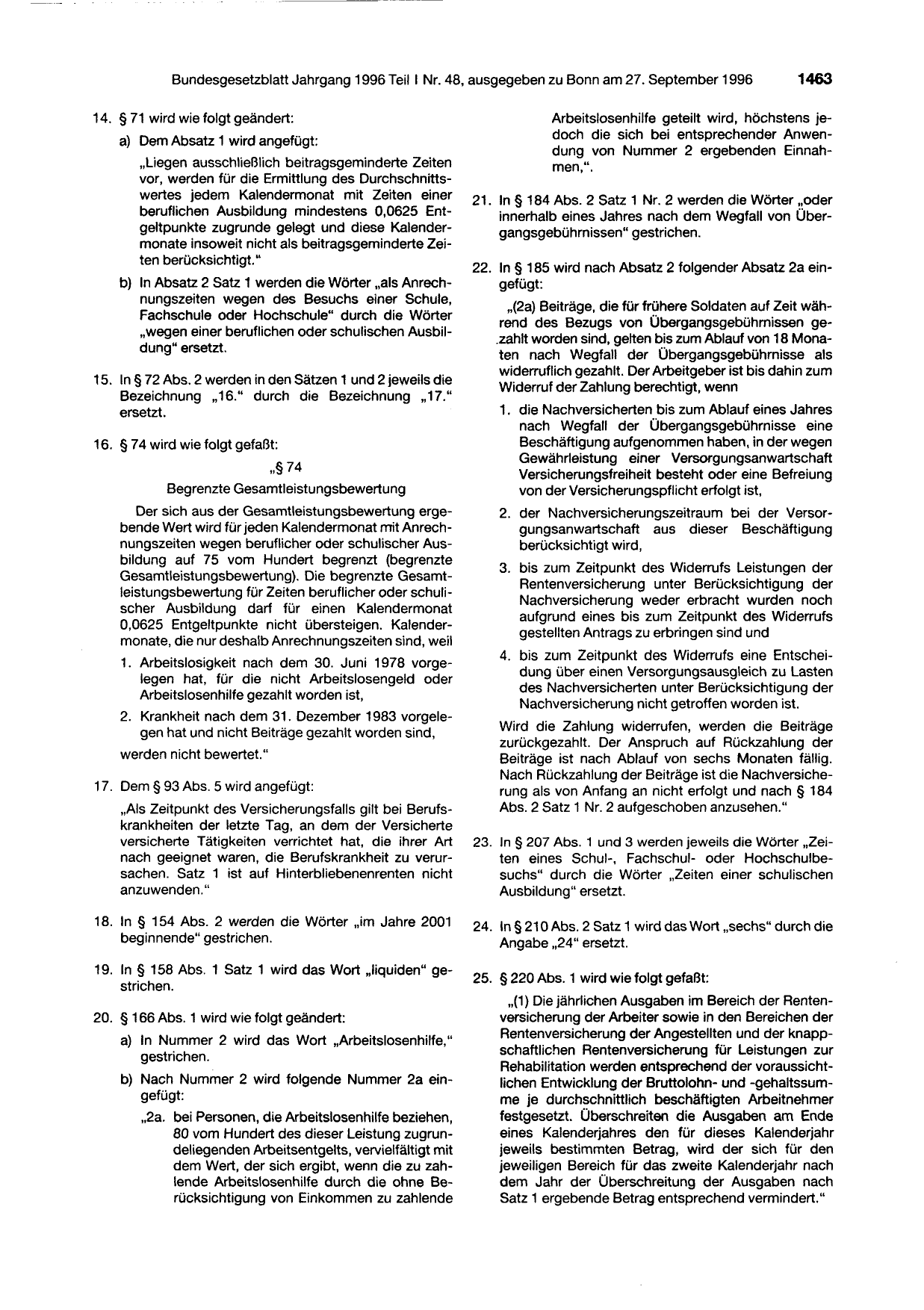BGBl. 1996, Seite 1463 — Originalseite als Abbildung