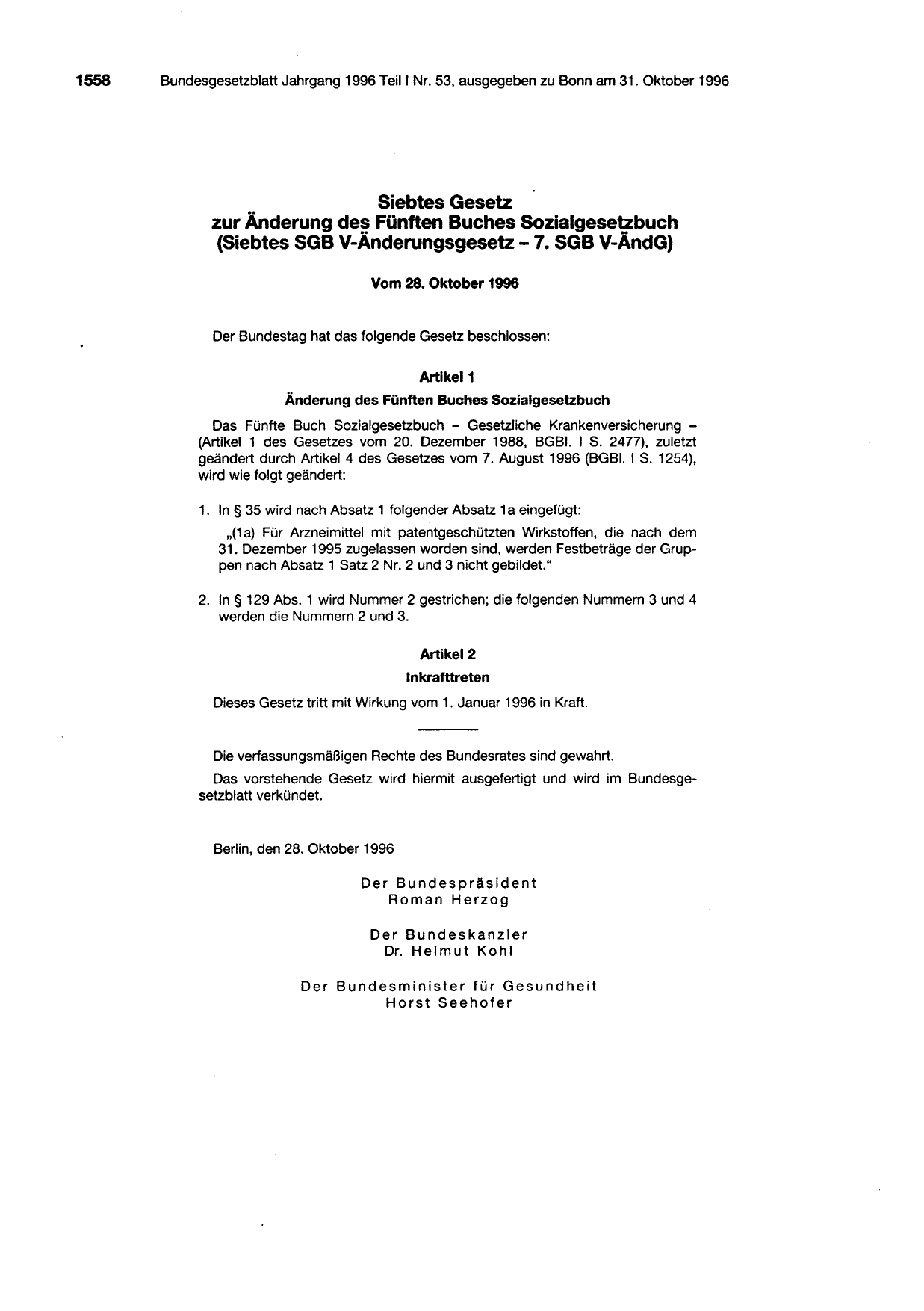 BGBl. 1996, Seite 1558 — Originalseite als Abbildung