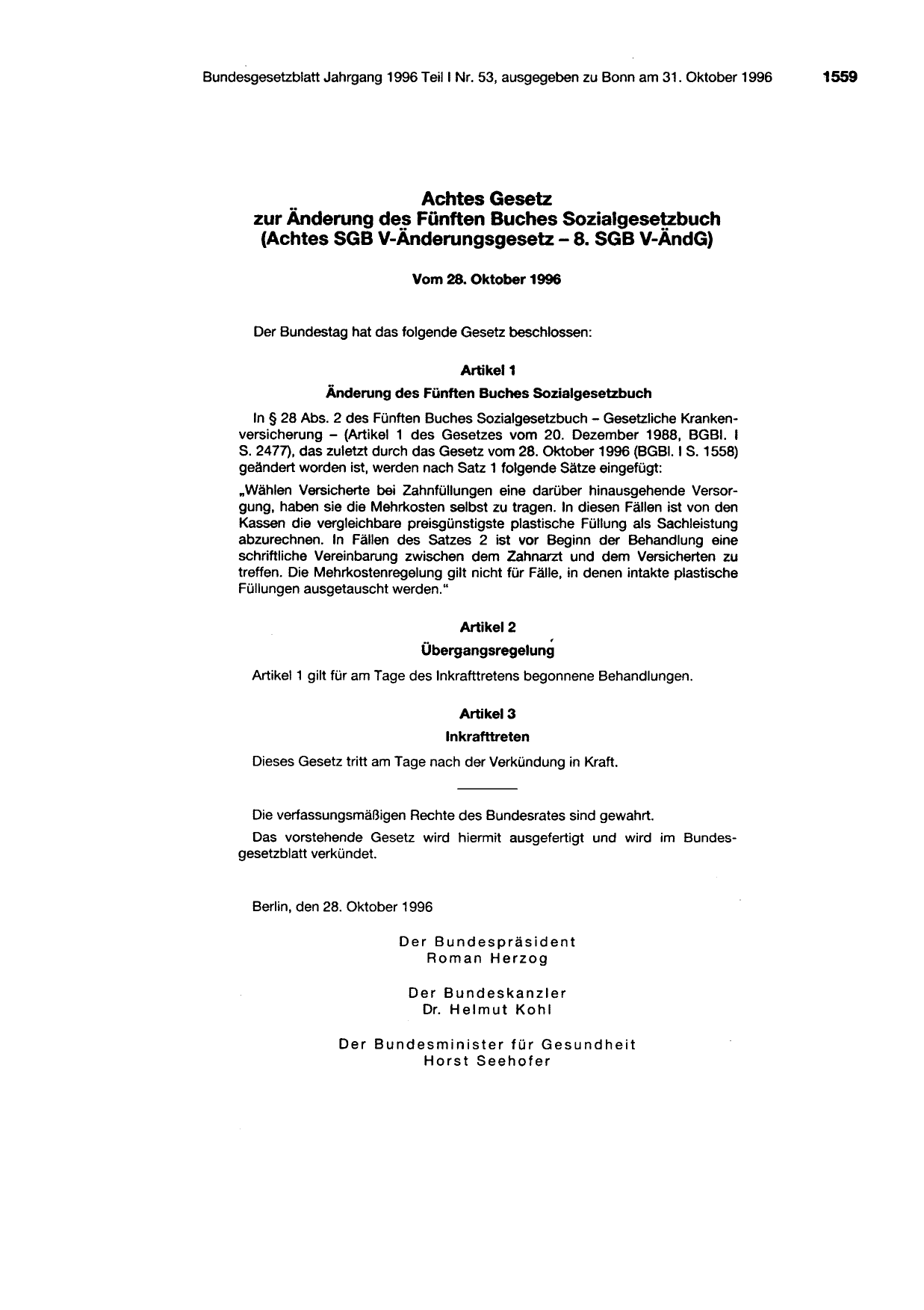 BGBl. 1996, Seite 1559 — Originalseite als Abbildung