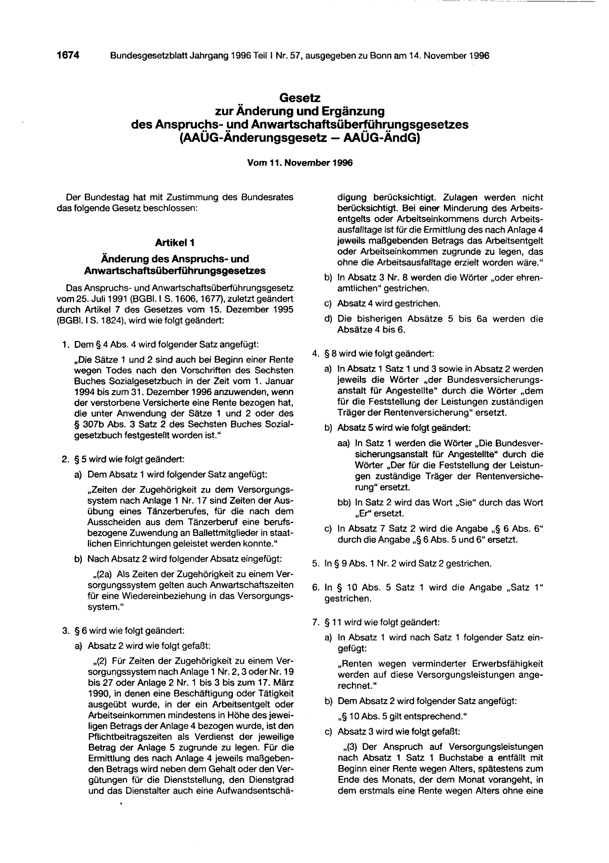 BGBl. 1996, Seite 1674 — Originalseite als Abbildung
