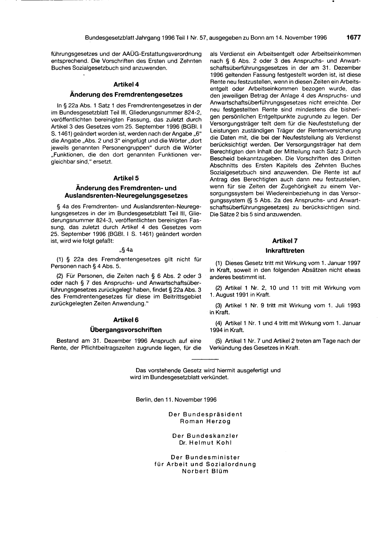 BGBl. 1996, Seite 1677 — Originalseite als Abbildung
