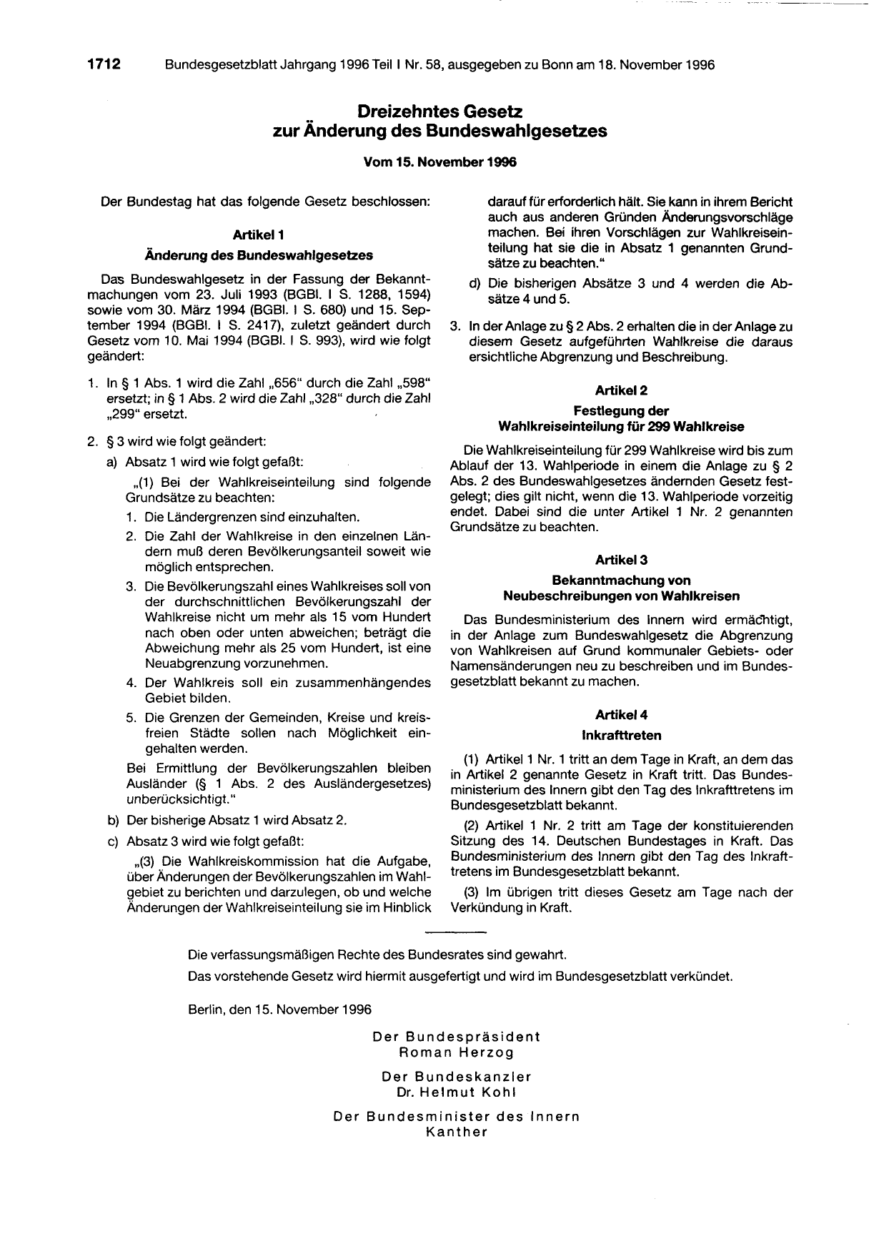 BGBl. 1996, Seite 1712 — Originalseite als Abbildung