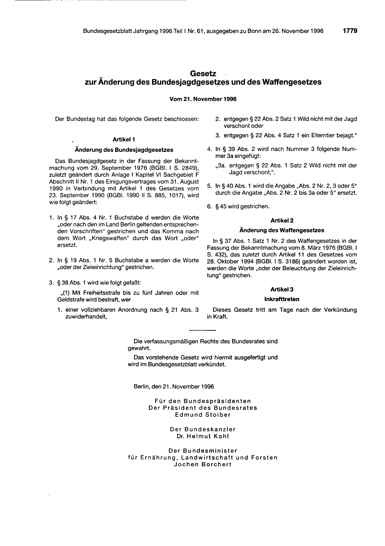 BGBl. 1996, Seite 1779 — Originalseite als Abbildung