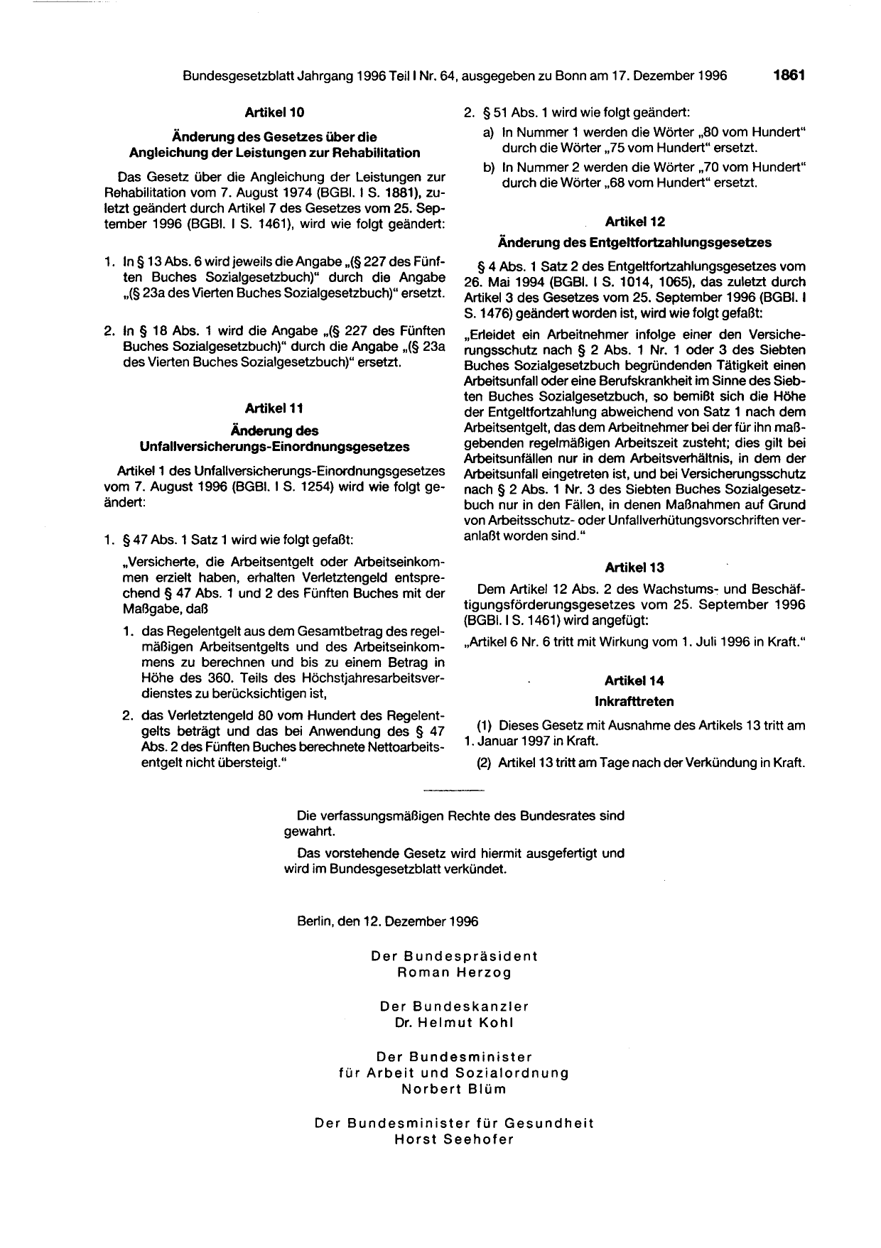 BGBl. 1996, Seite 1861 — Originalseite als Abbildung