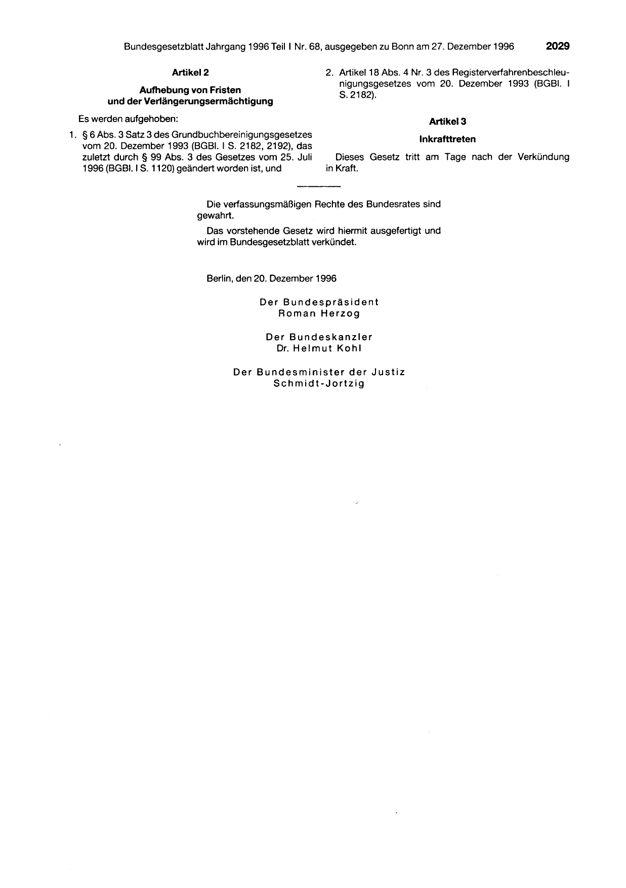 BGBl. 1996, Seite 2029 — Originalseite als Abbildung