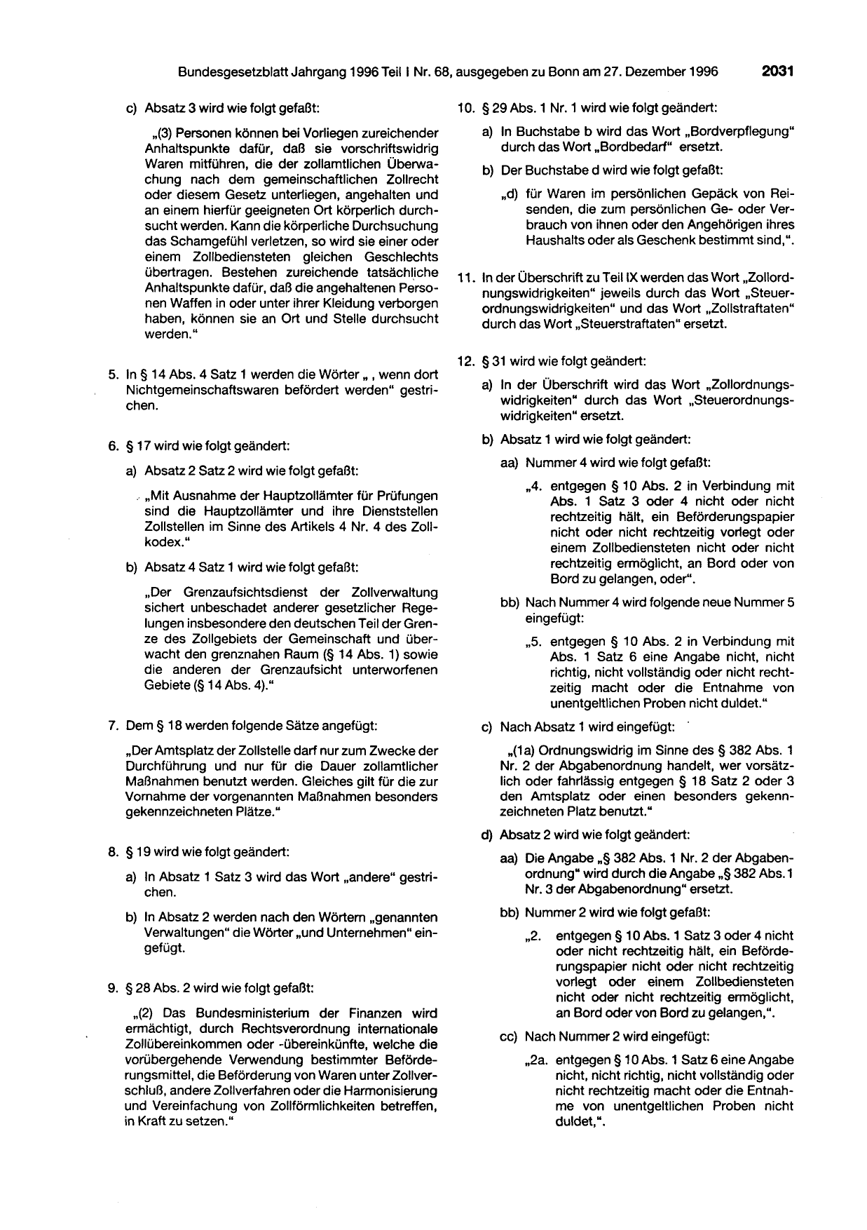BGBl. 1996, Seite 2031 — Originalseite als Abbildung