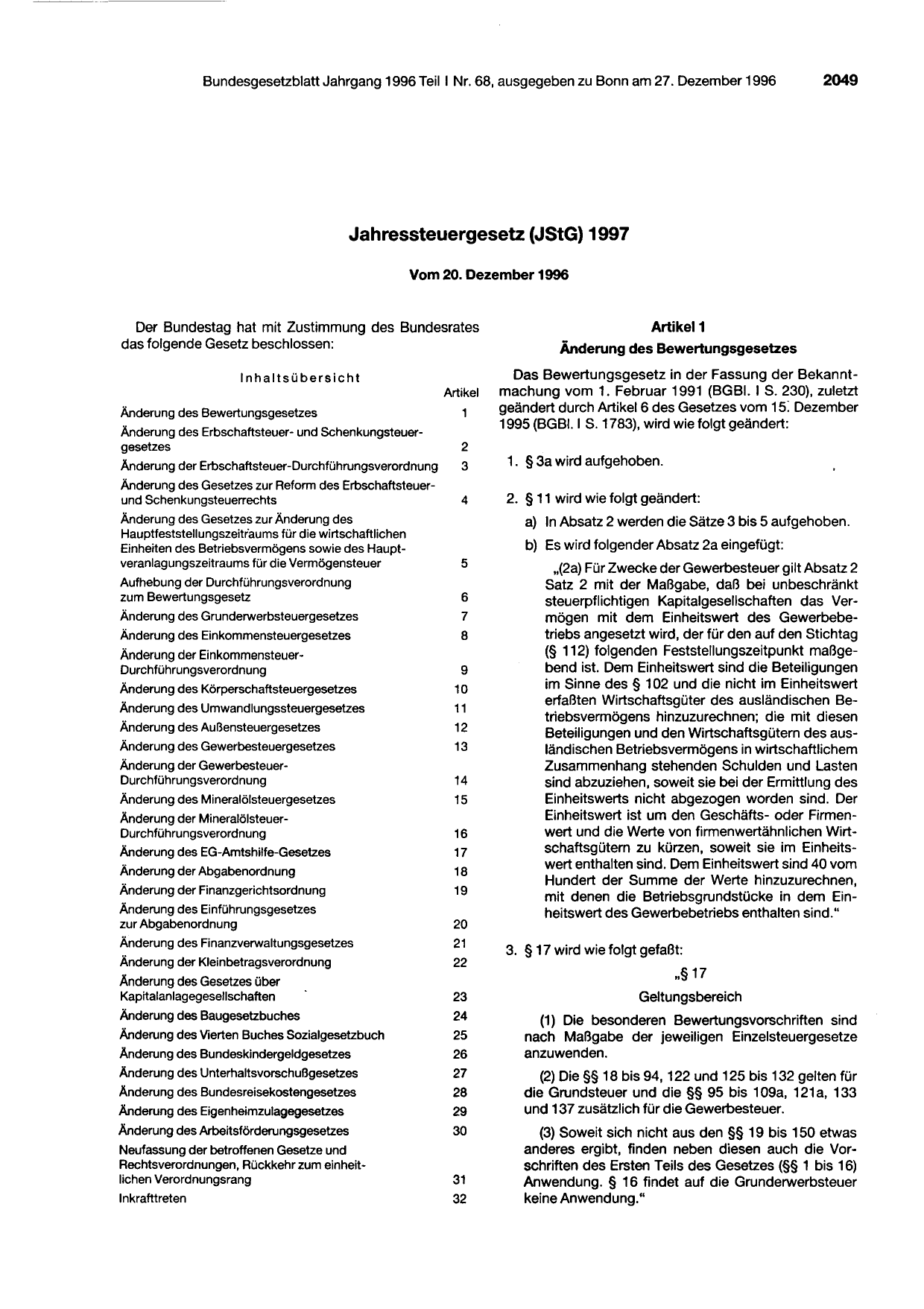 BGBl. 1996, Seite 2049 — Originalseite als Abbildung