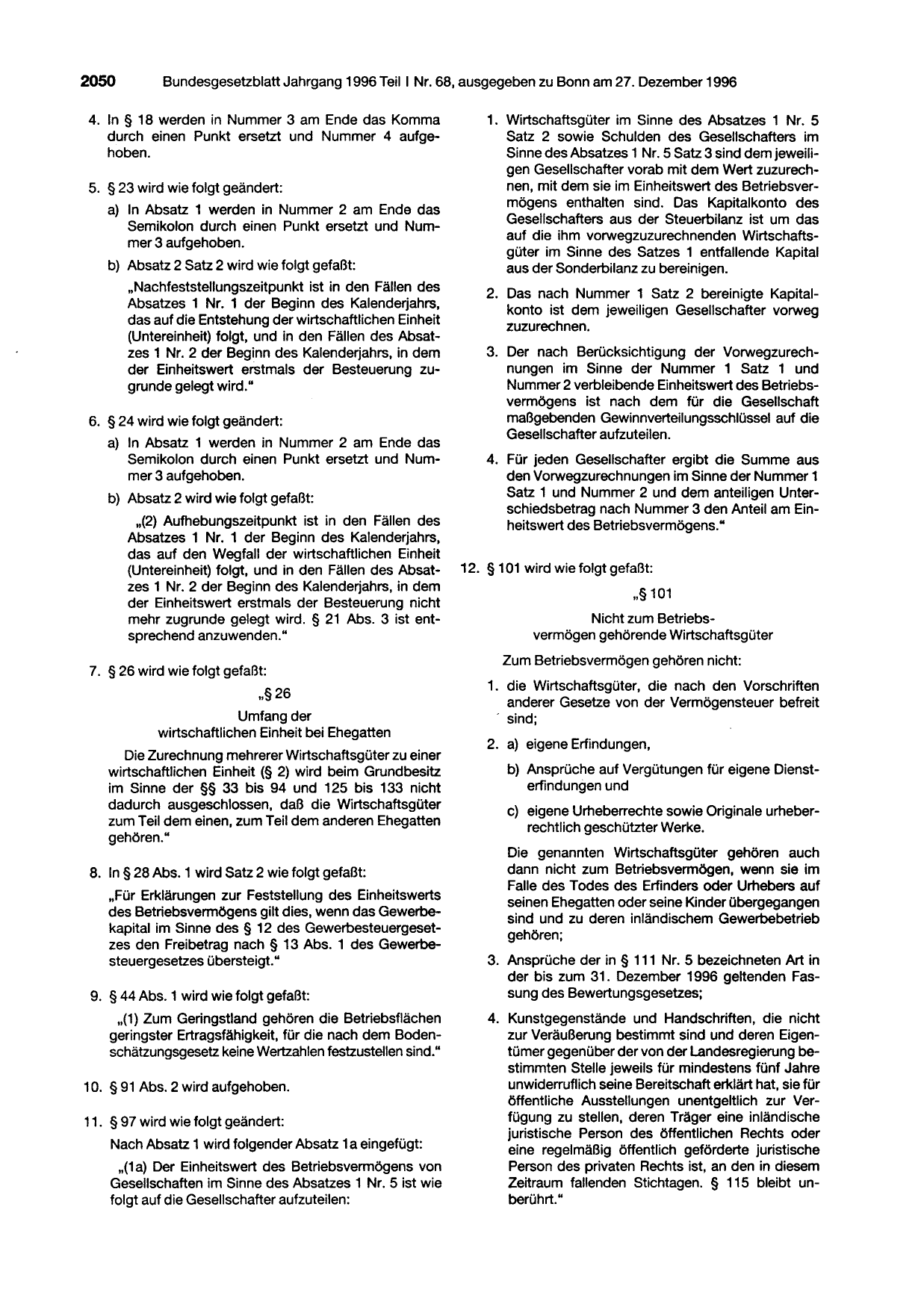 BGBl. 1996, Seite 2050 — Originalseite als Abbildung