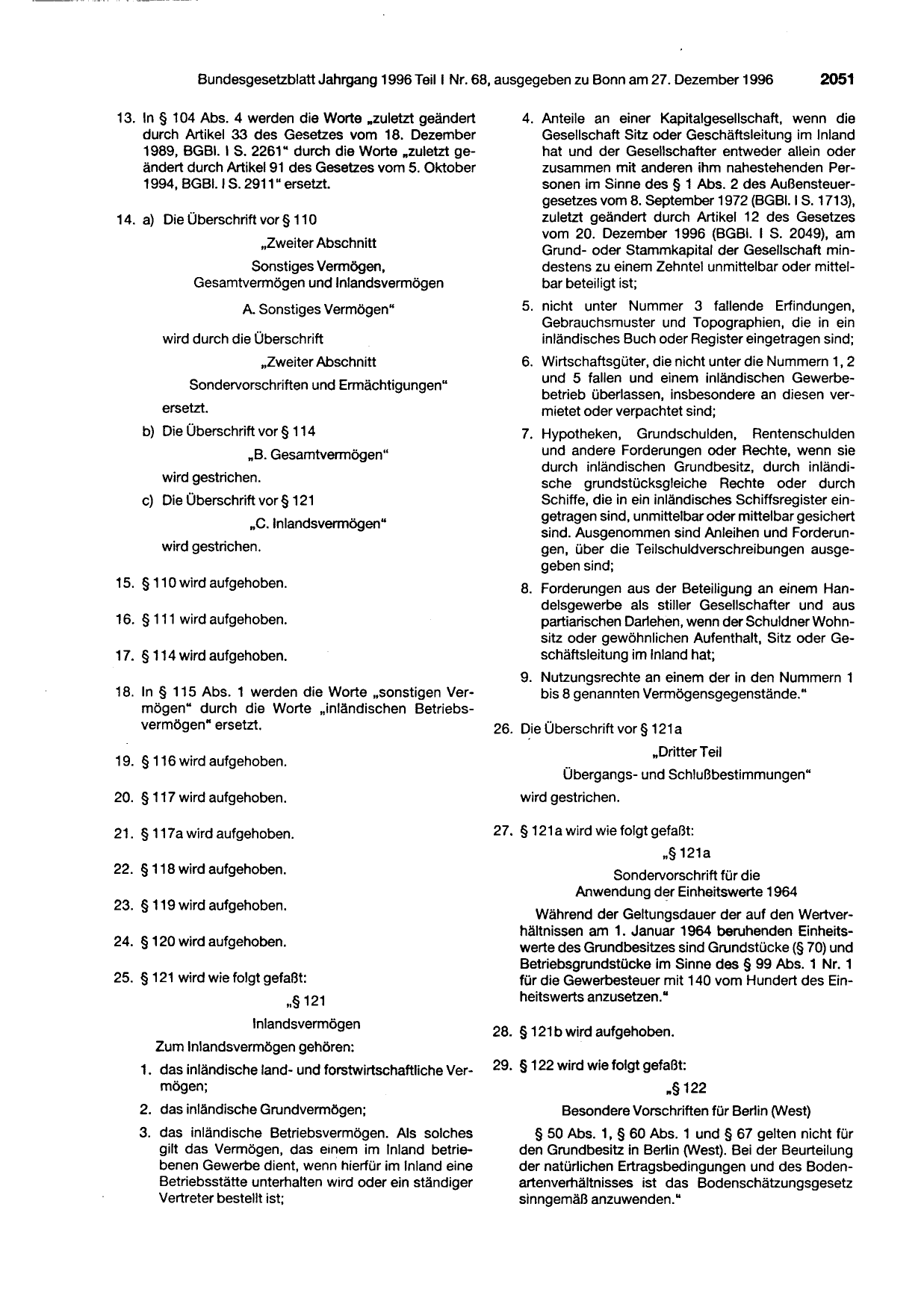 BGBl. 1996, Seite 2051 — Originalseite als Abbildung