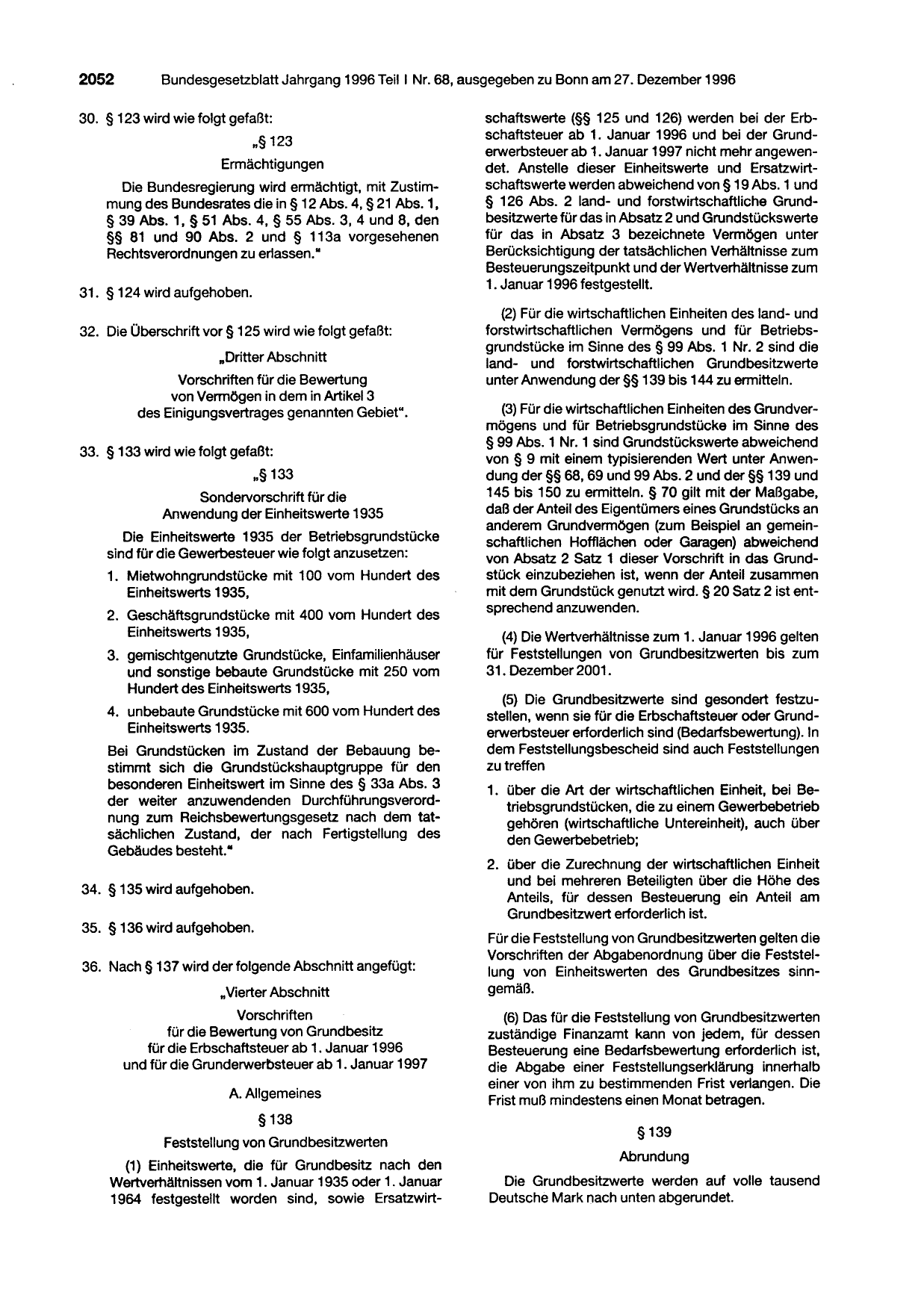 BGBl. 1996, Seite 2052 — Originalseite als Abbildung