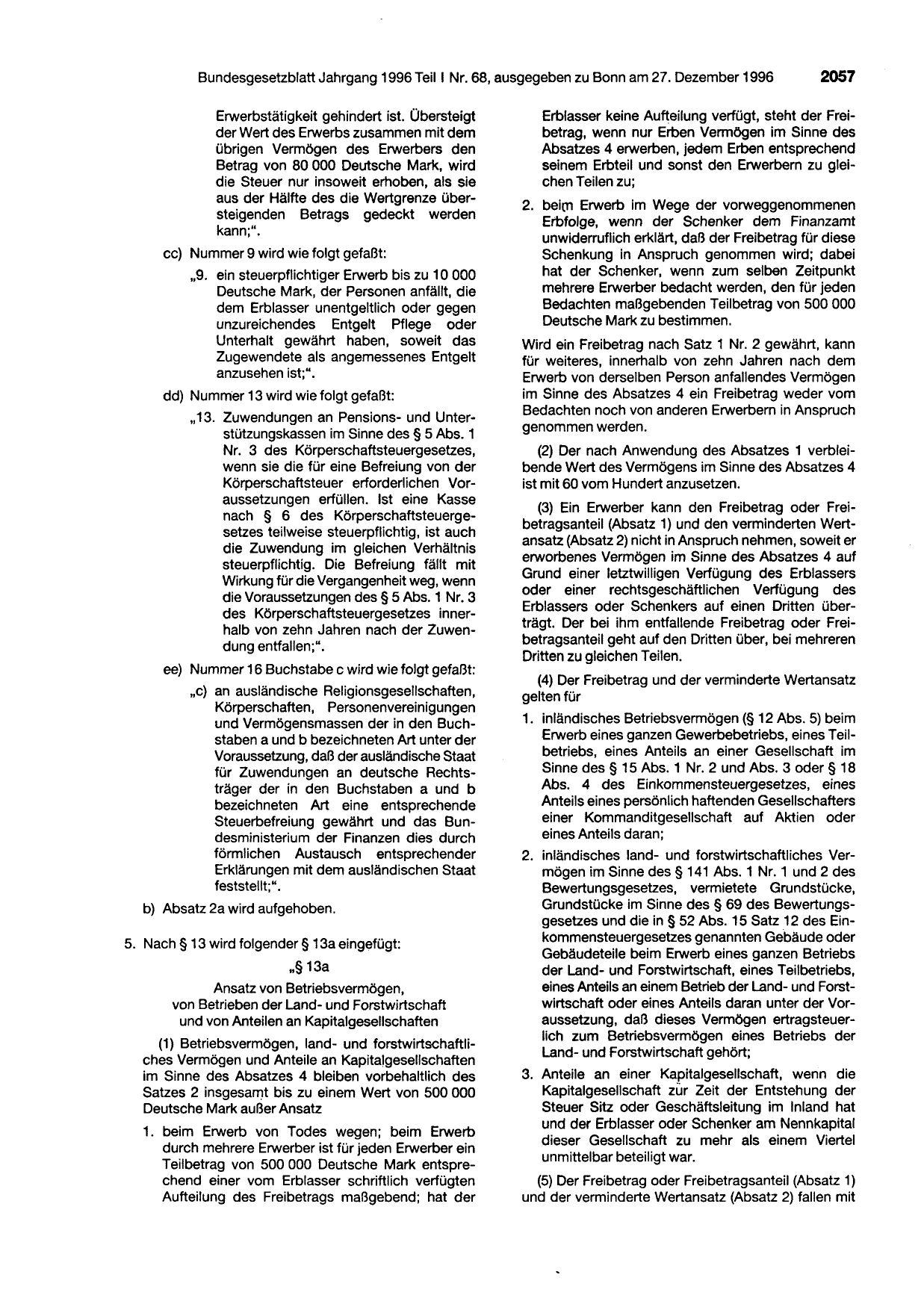 BGBl. 1996, Seite 2057 — Originalseite als Abbildung