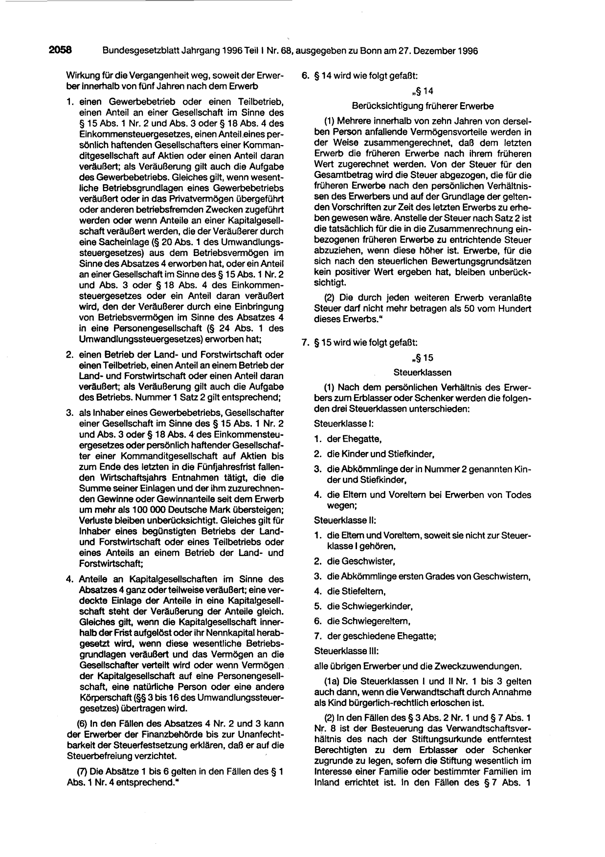 BGBl. 1996, Seite 2058 — Originalseite als Abbildung