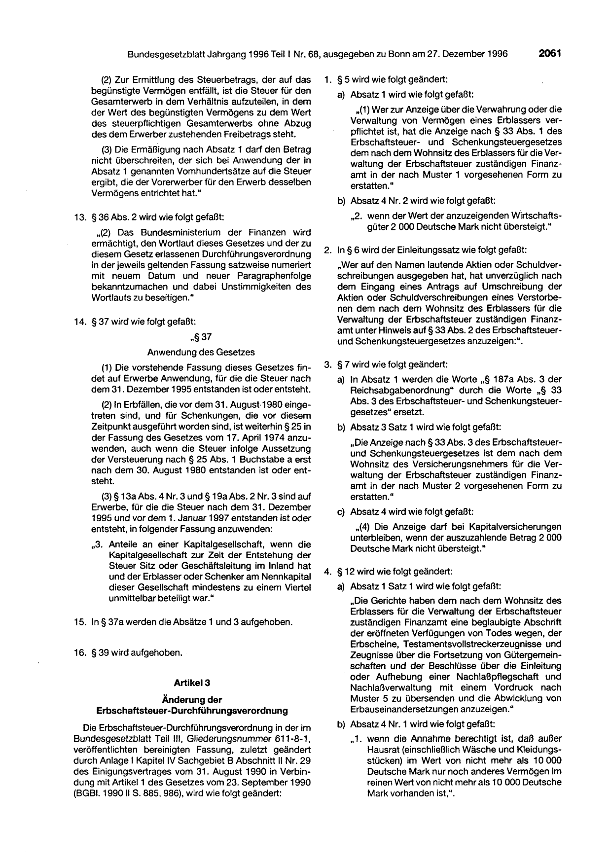 BGBl. 1996, Seite 2061 — Originalseite als Abbildung