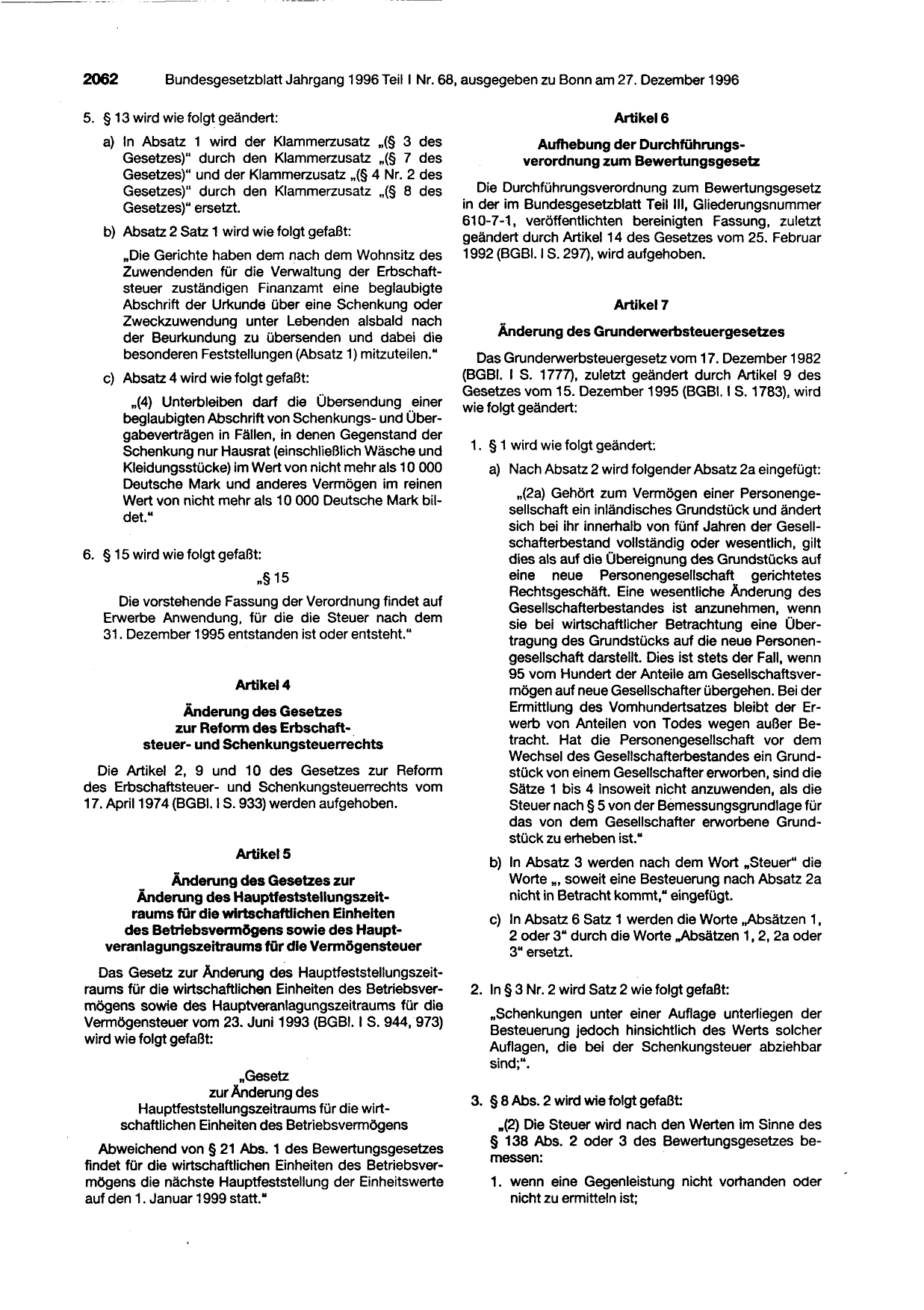 BGBl. 1996, Seite 2062 — Originalseite als Abbildung