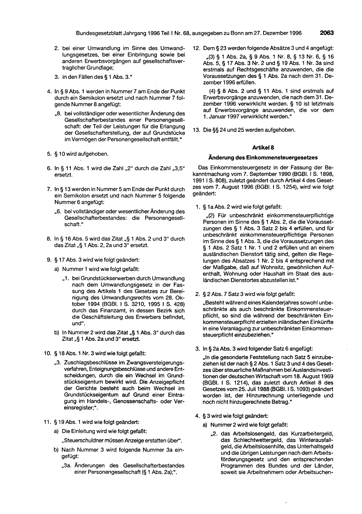 BGBl. 1996, Seite 2063 — Originalseite als Abbildung