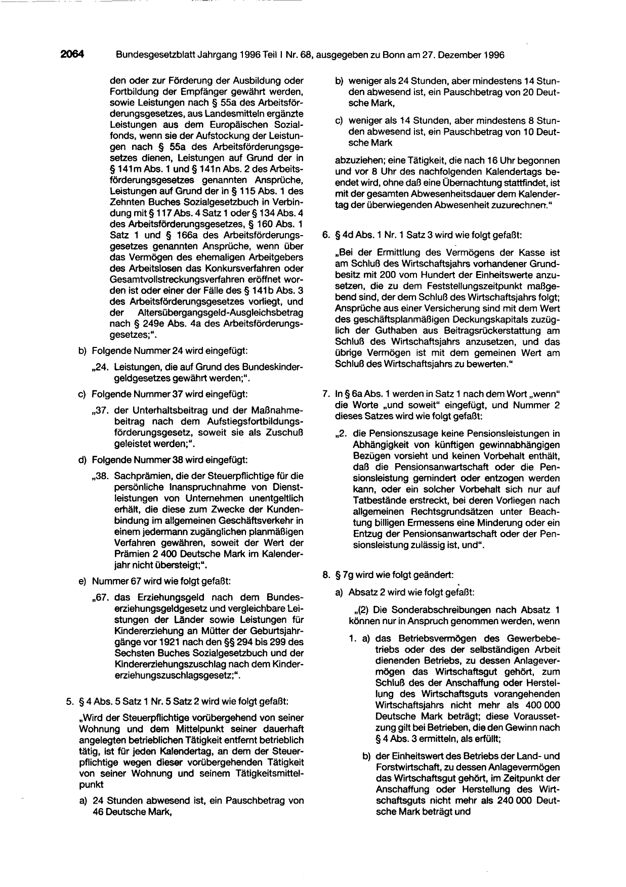 BGBl. 1996, Seite 2064 — Originalseite als Abbildung