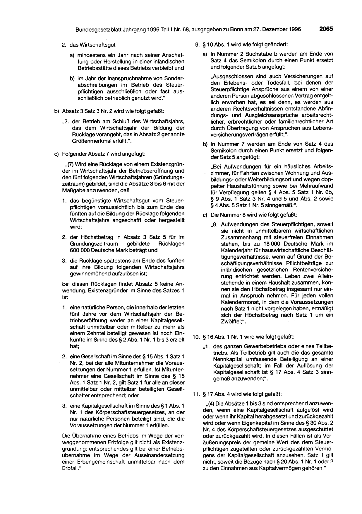 BGBl. 1996, Seite 2065 — Originalseite als Abbildung