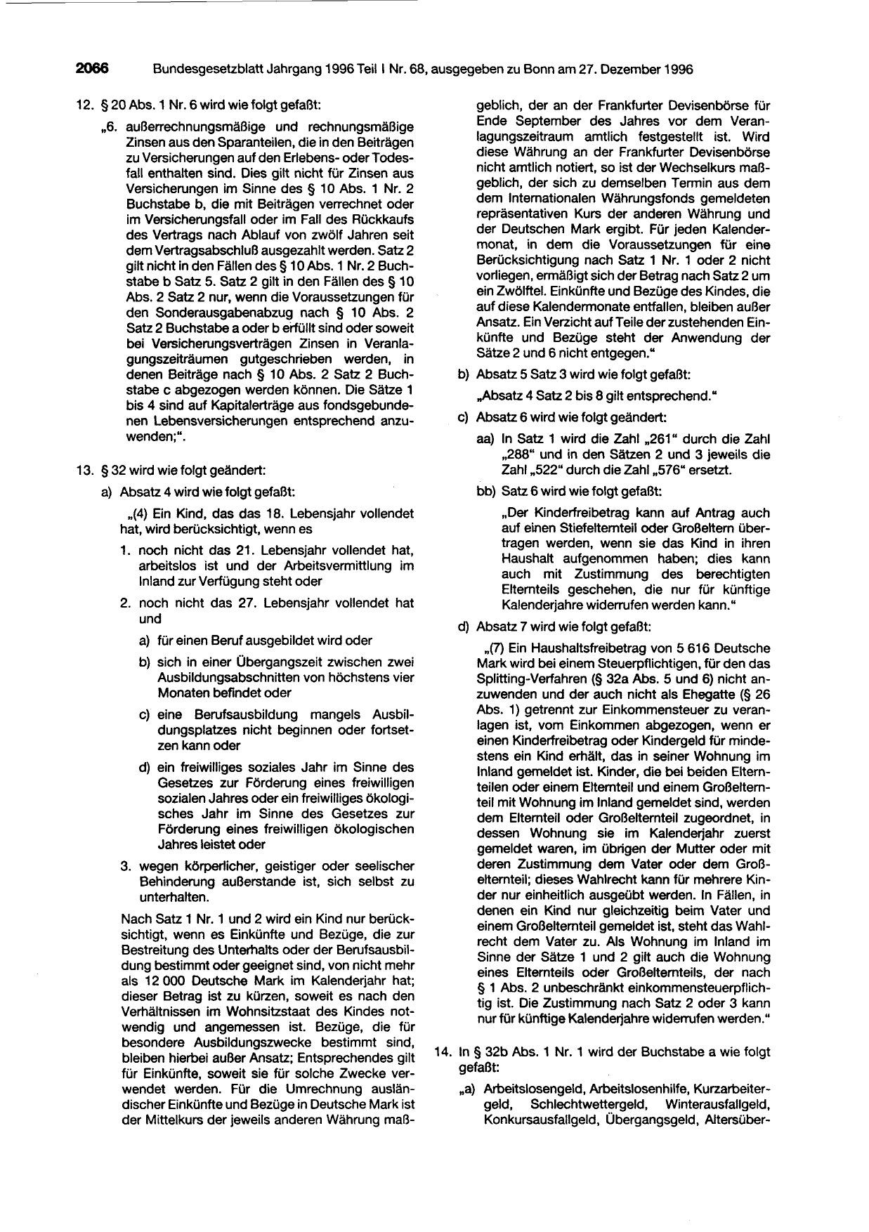 BGBl. 1996, Seite 2066 — Originalseite als Abbildung
