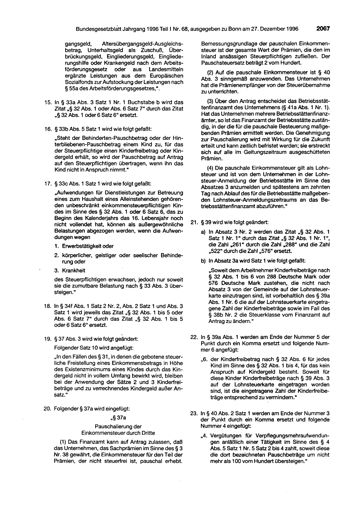 BGBl. 1996, Seite 2067 — Originalseite als Abbildung