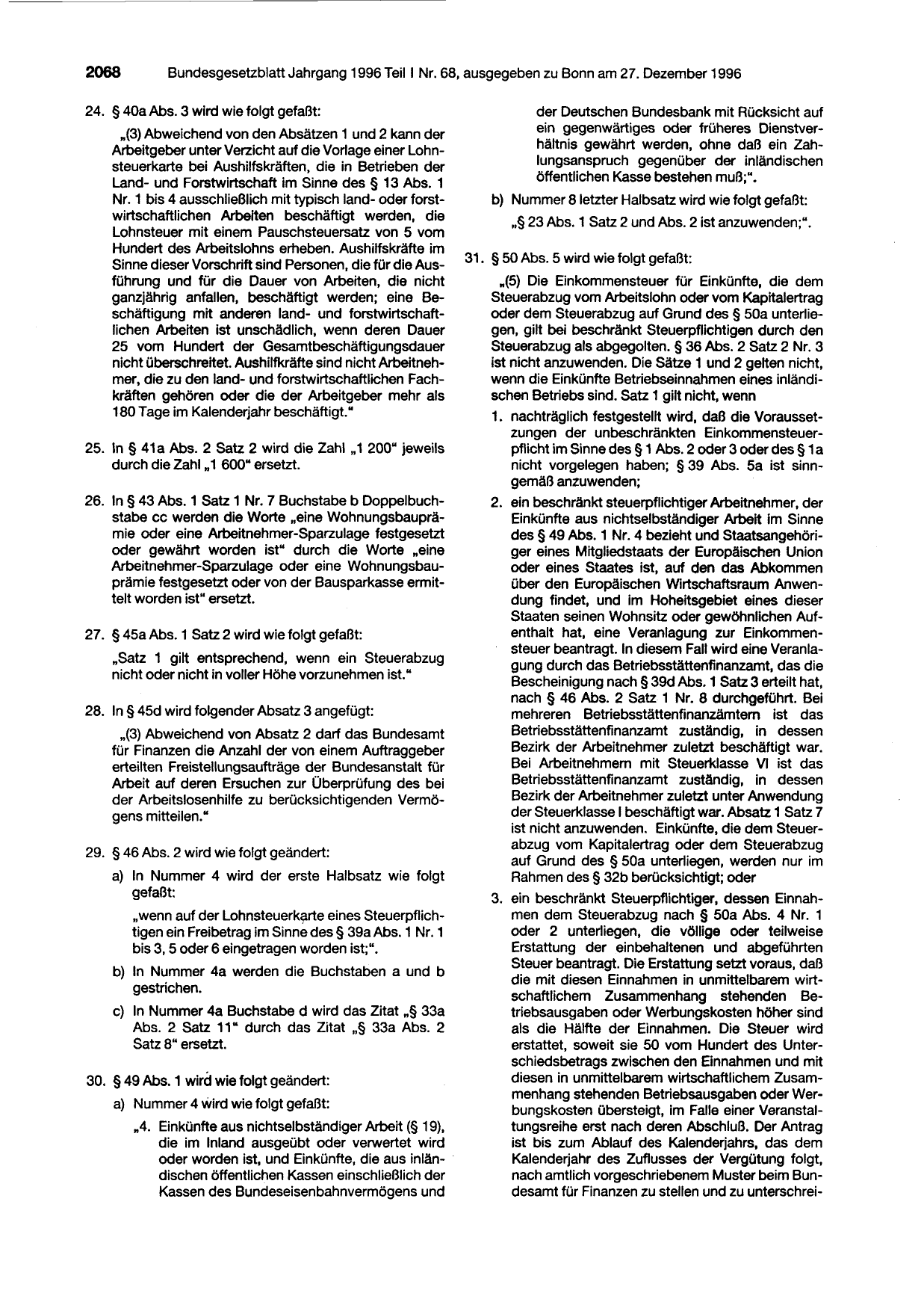 BGBl. 1996, Seite 2068 — Originalseite als Abbildung