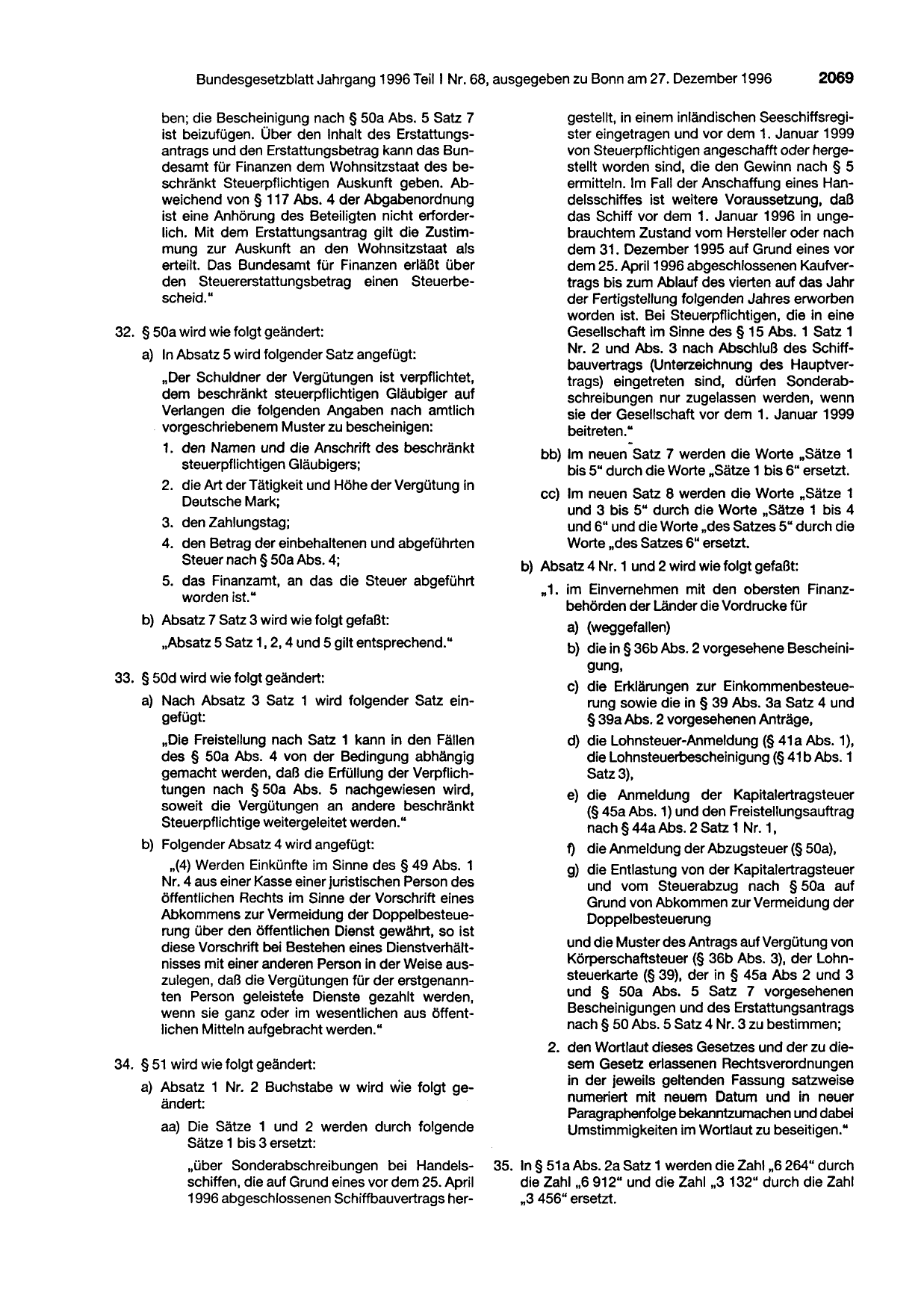 BGBl. 1996, Seite 2069 — Originalseite als Abbildung