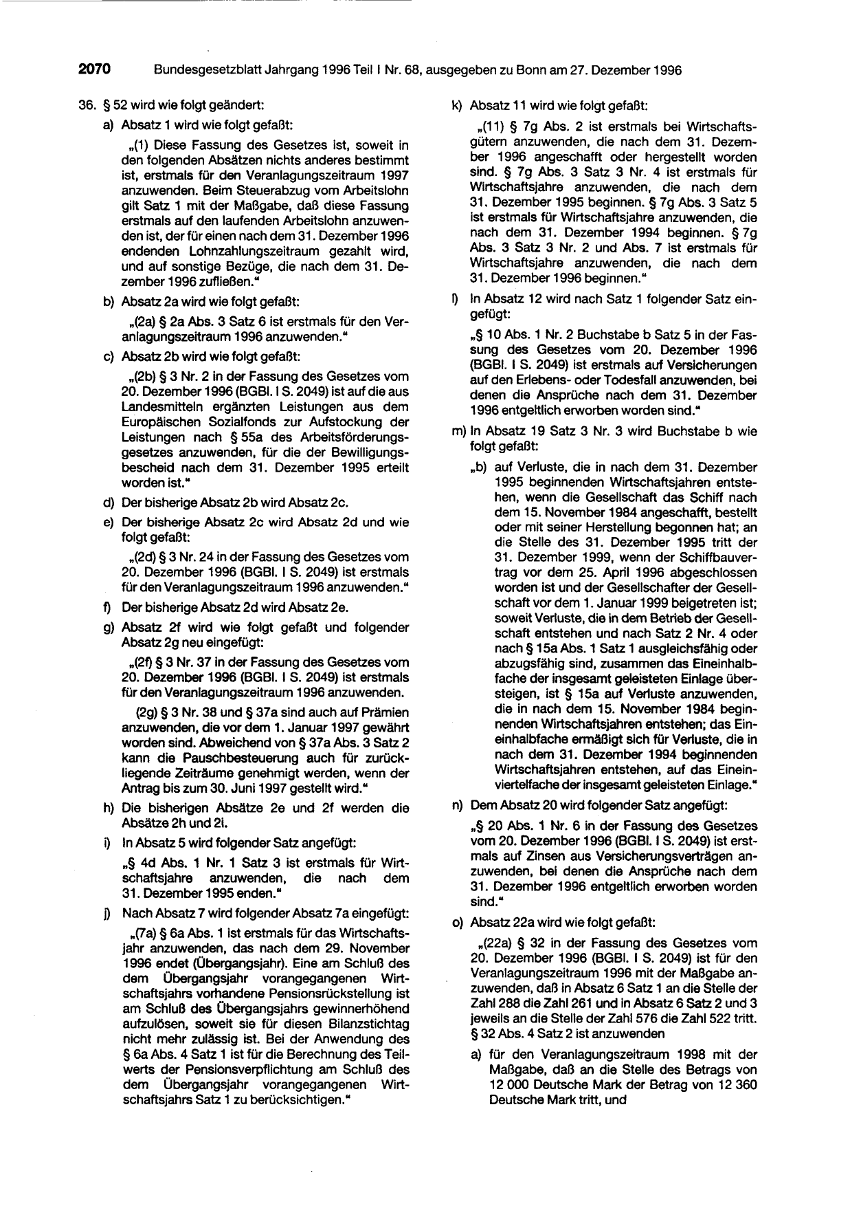 BGBl. 1996, Seite 2070 — Originalseite als Abbildung