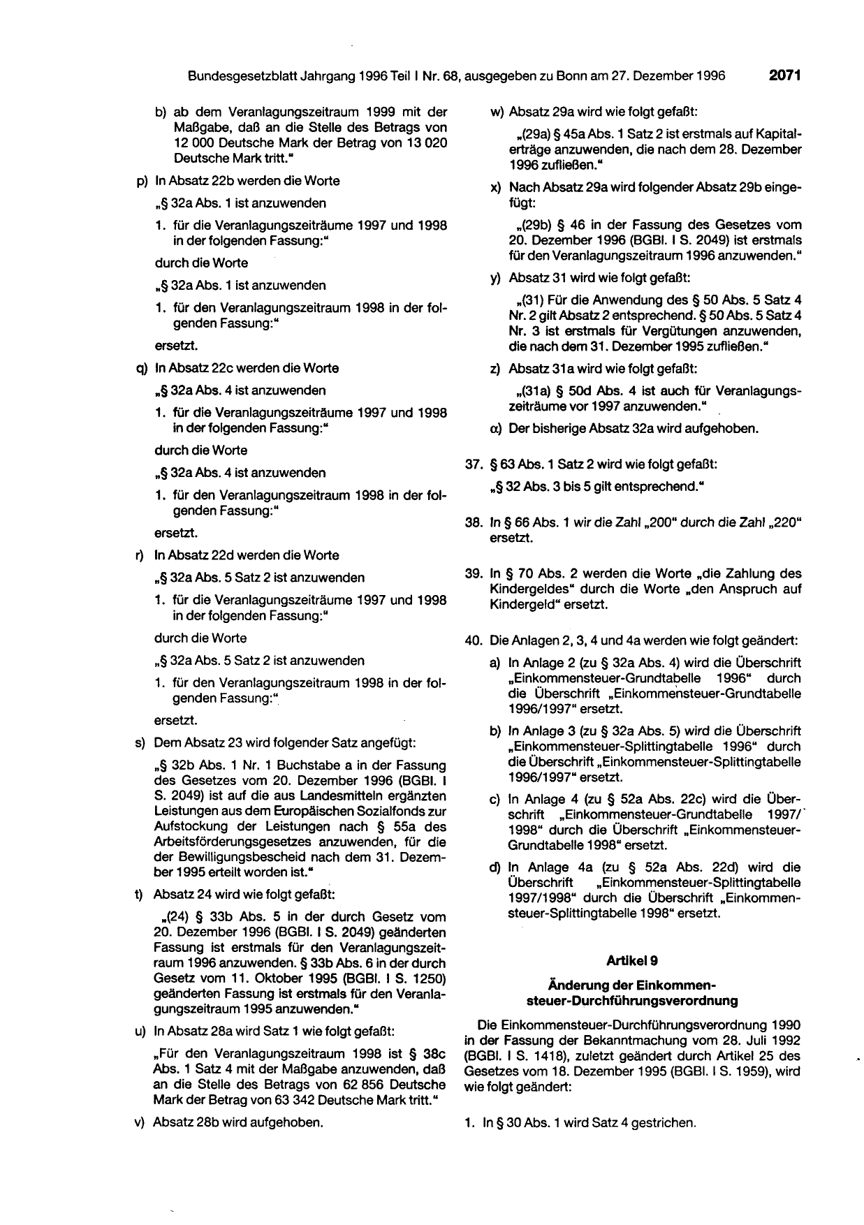 BGBl. 1996, Seite 2071 — Originalseite als Abbildung