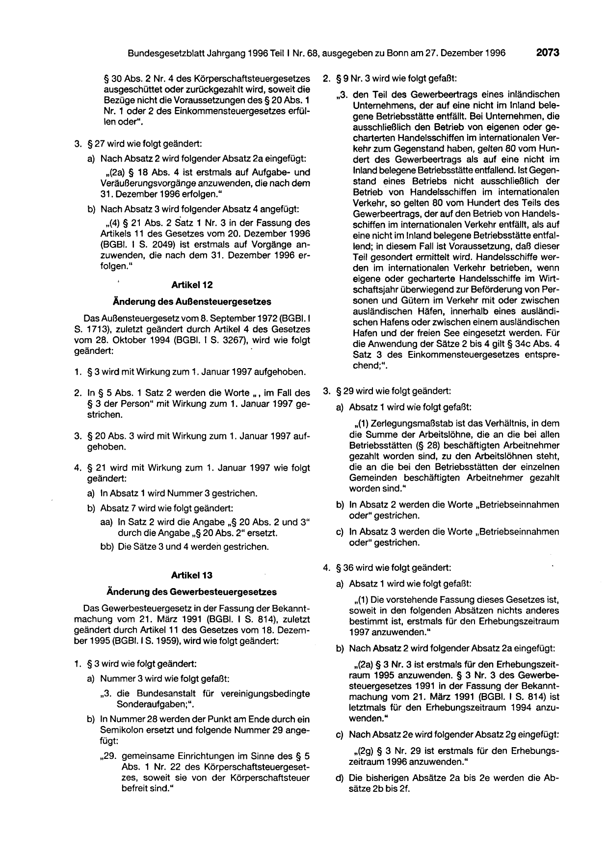 BGBl. 1996, Seite 2073 — Originalseite als Abbildung