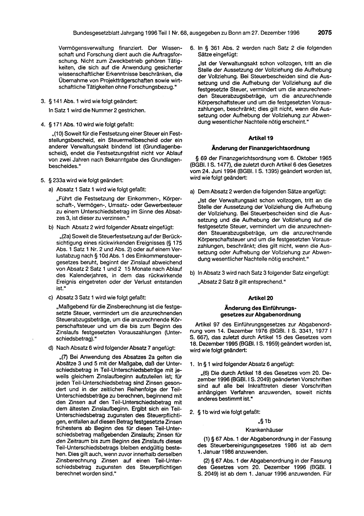 BGBl. 1996, Seite 2075 — Originalseite als Abbildung