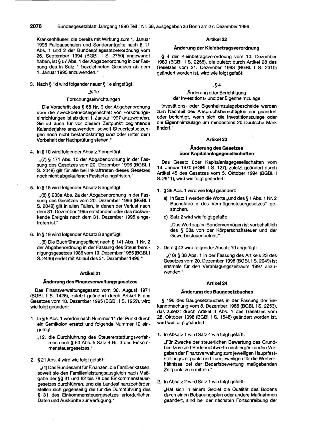 BGBl. 1996, Seite 2076 — Originalseite als Abbildung