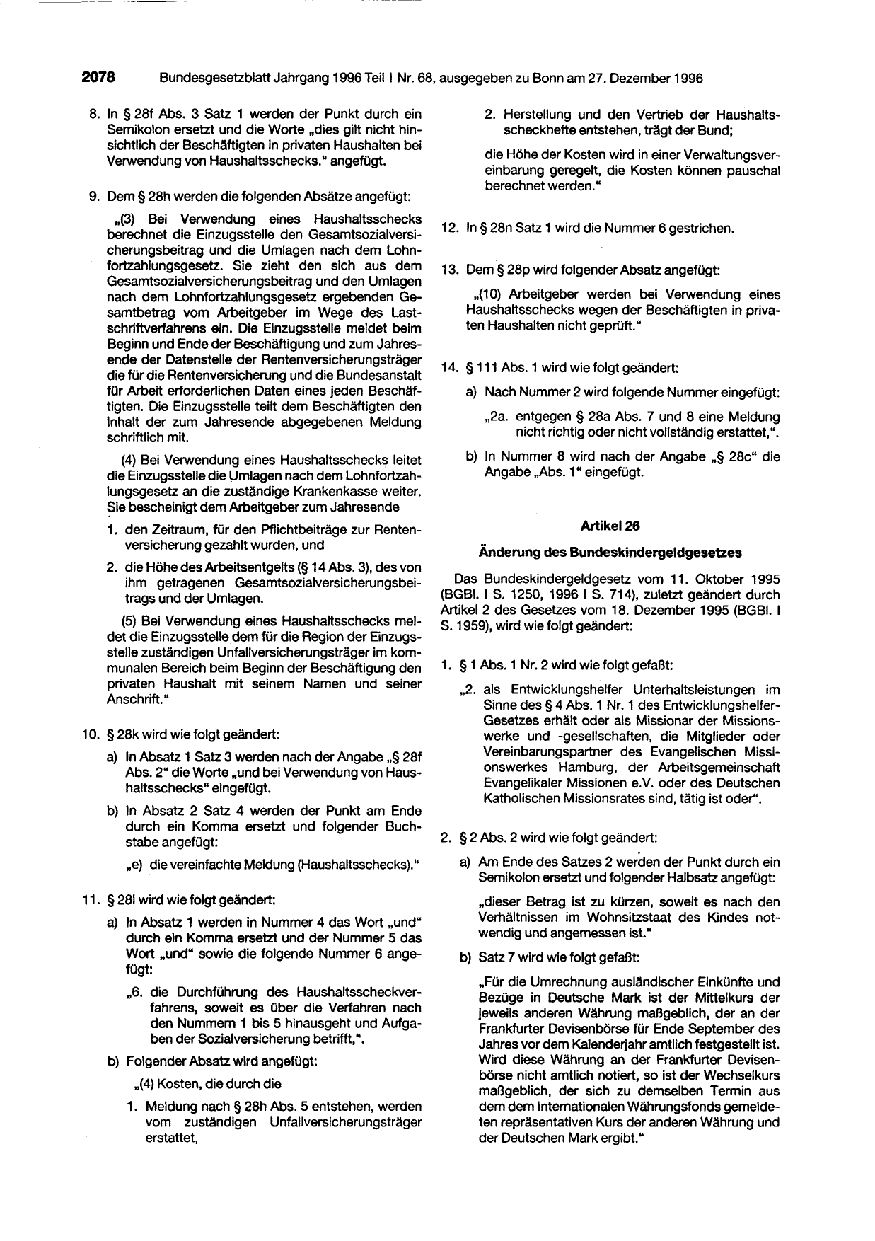 BGBl. 1996, Seite 2078 — Originalseite als Abbildung