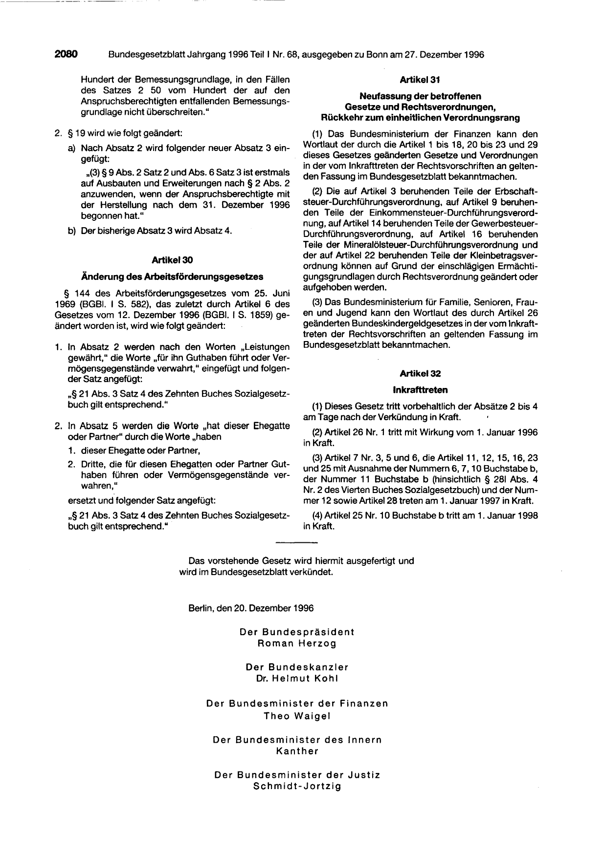 BGBl. 1996, Seite 2080 — Originalseite als Abbildung