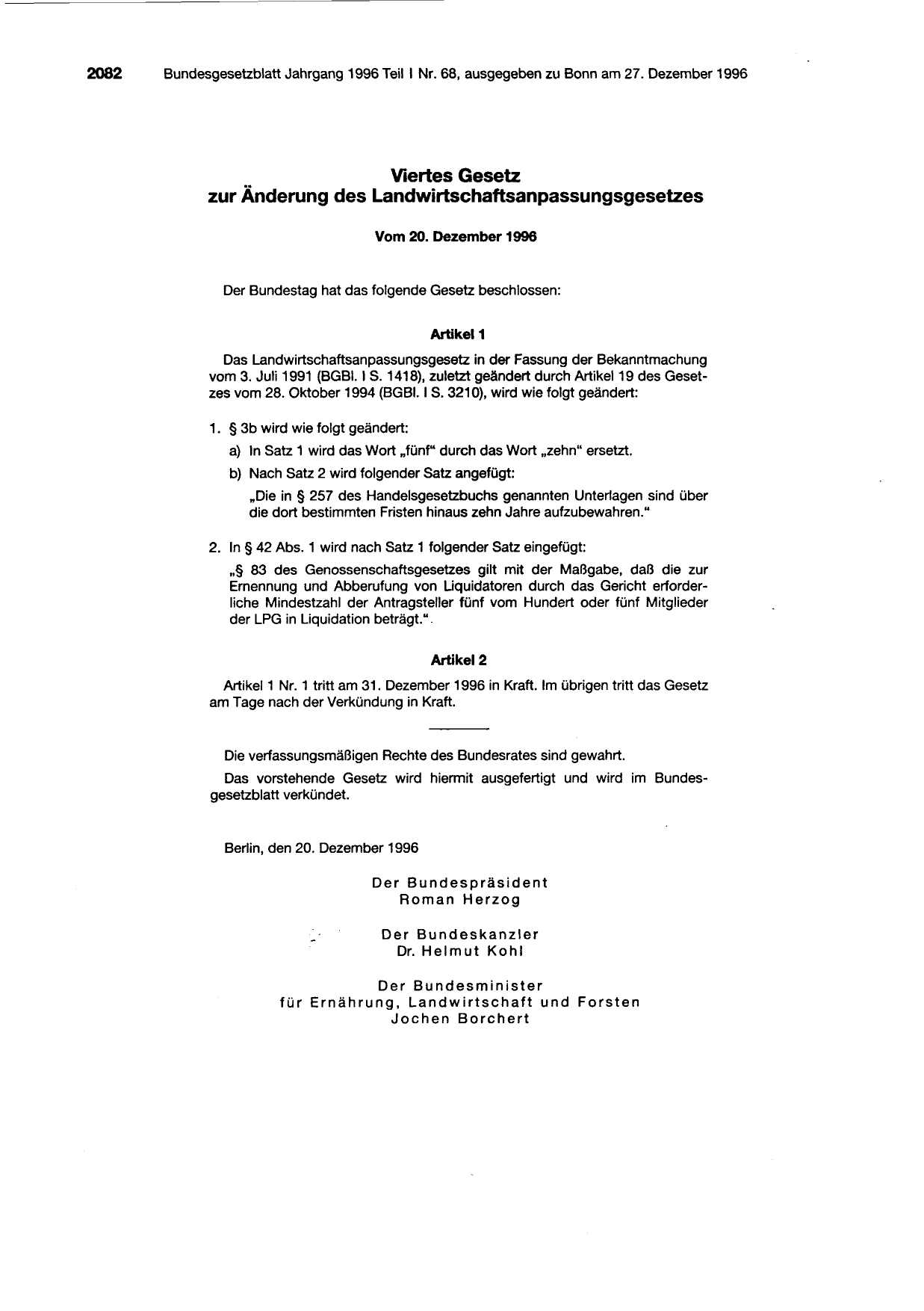 BGBl. 1996, Seite 2082 — Originalseite als Abbildung