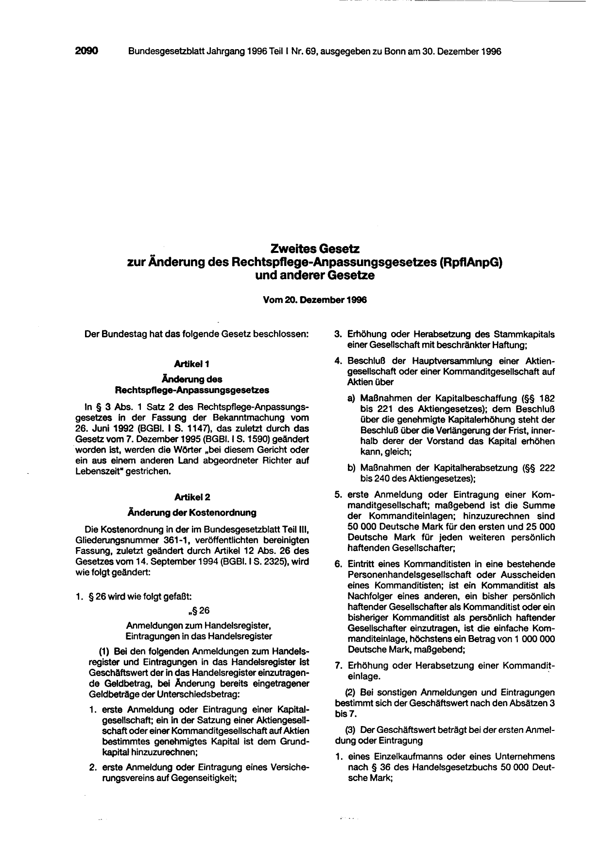 BGBl. 1996, Seite 2090 — Originalseite als Abbildung