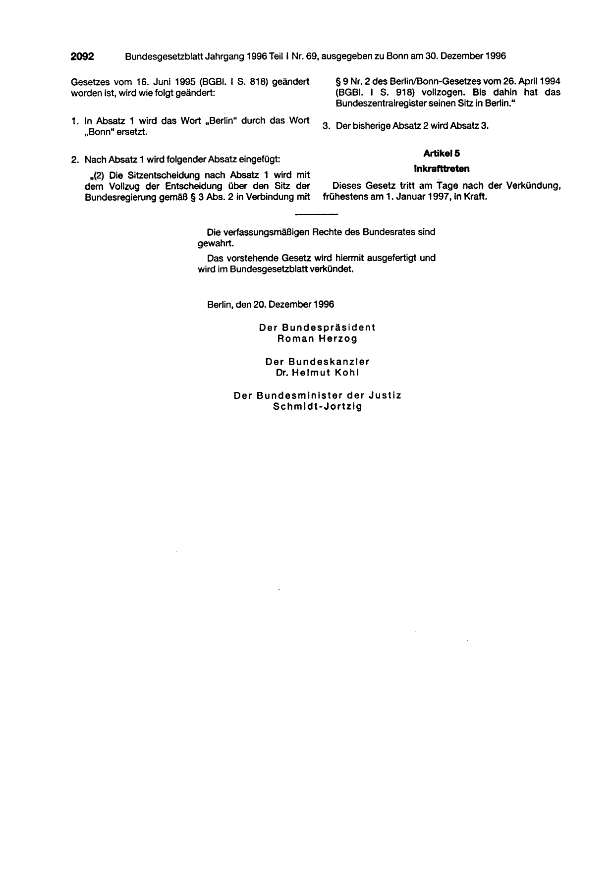 BGBl. 1996, Seite 2092 — Originalseite als Abbildung