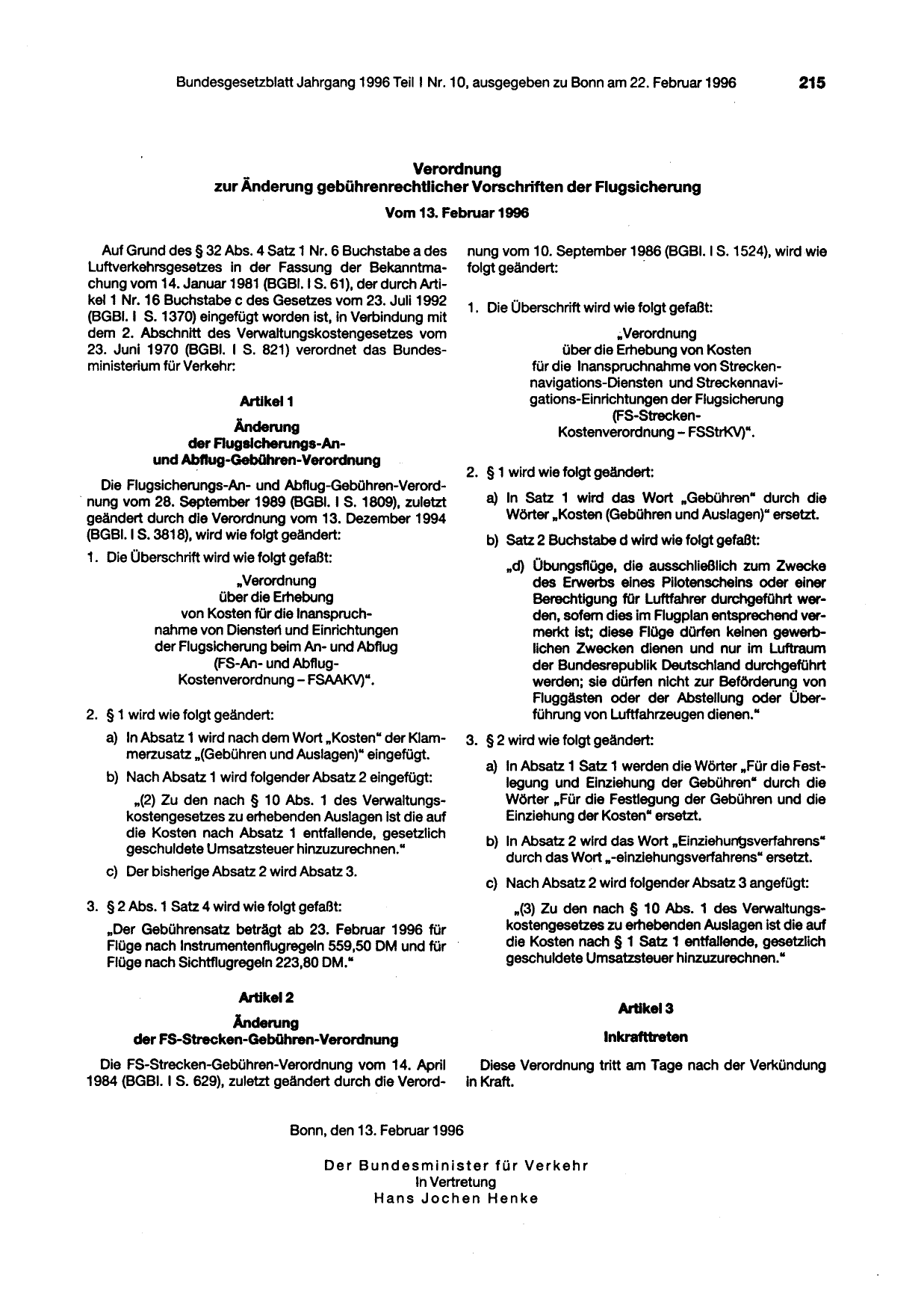 BGBl. 1996, Seite 215 — Originalseite als Abbildung