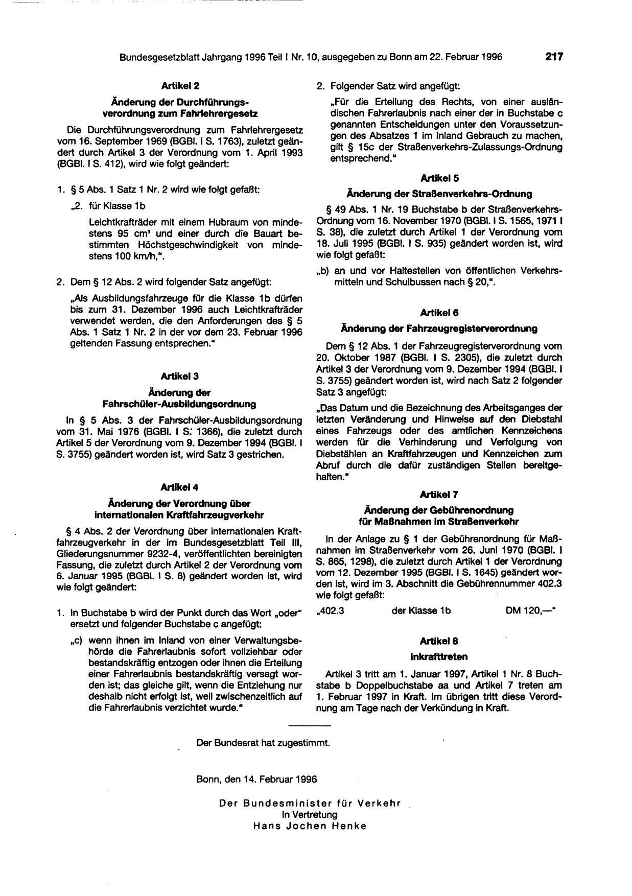 BGBl. 1996, Seite 217 — Originalseite als Abbildung