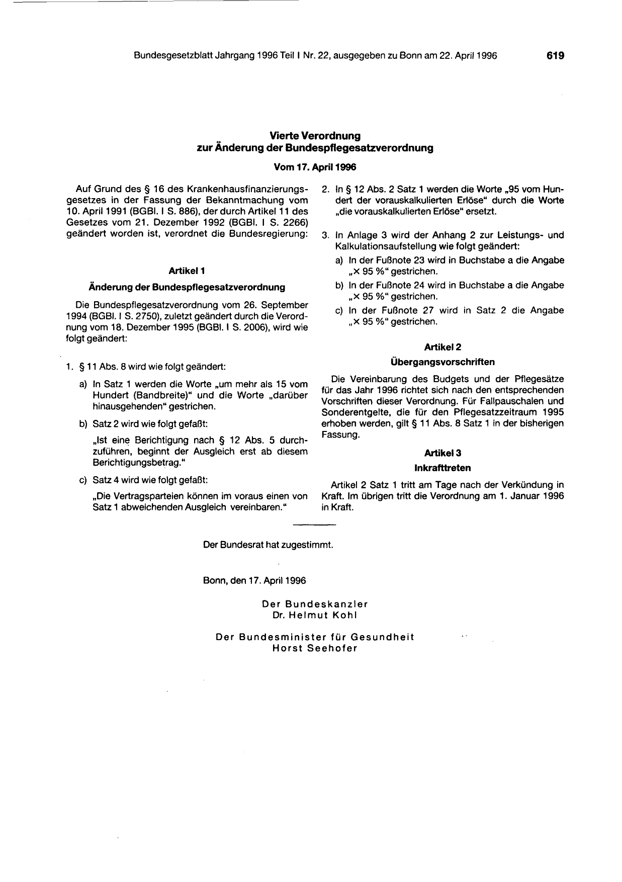 BGBl. 1996, Seite 619 — Originalseite als Abbildung