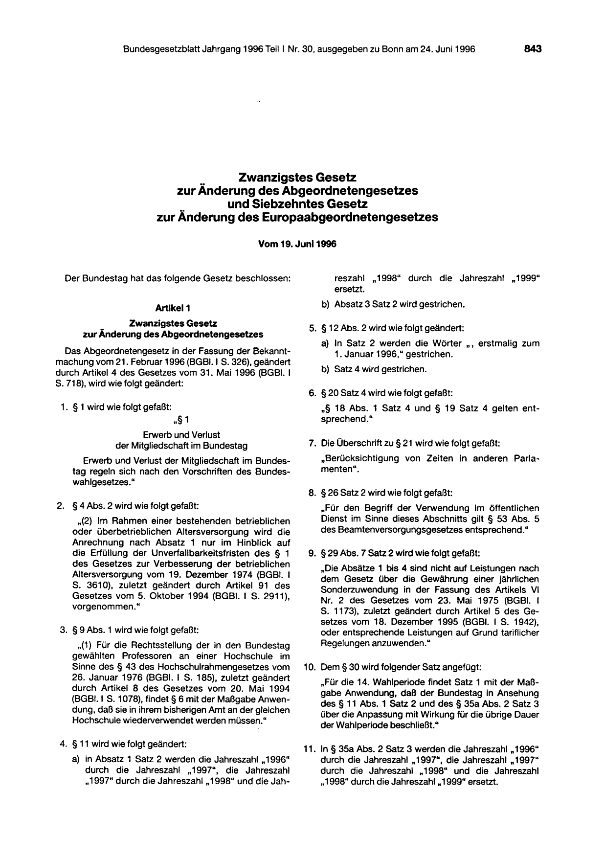 BGBl. 1996, Seite 843 — Originalseite als Abbildung