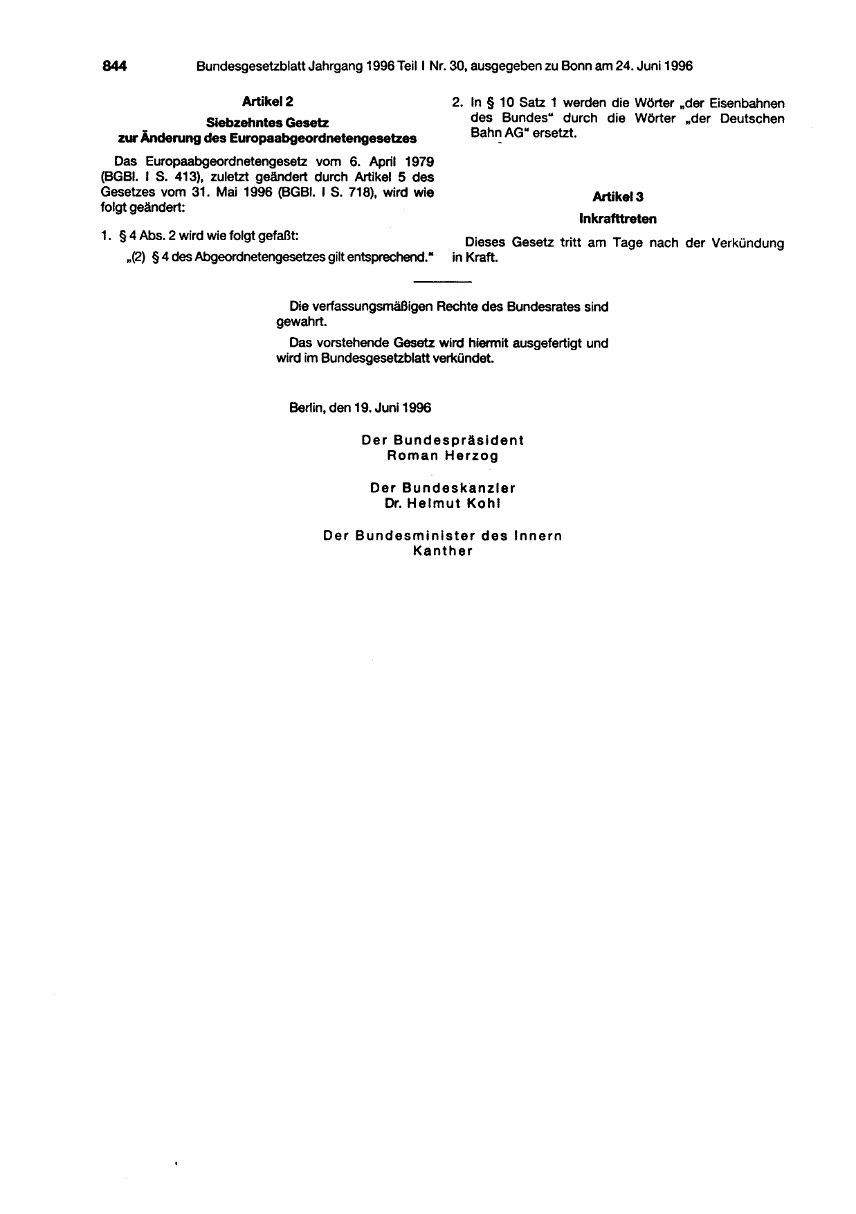 BGBl. 1996, Seite 844 — Originalseite als Abbildung