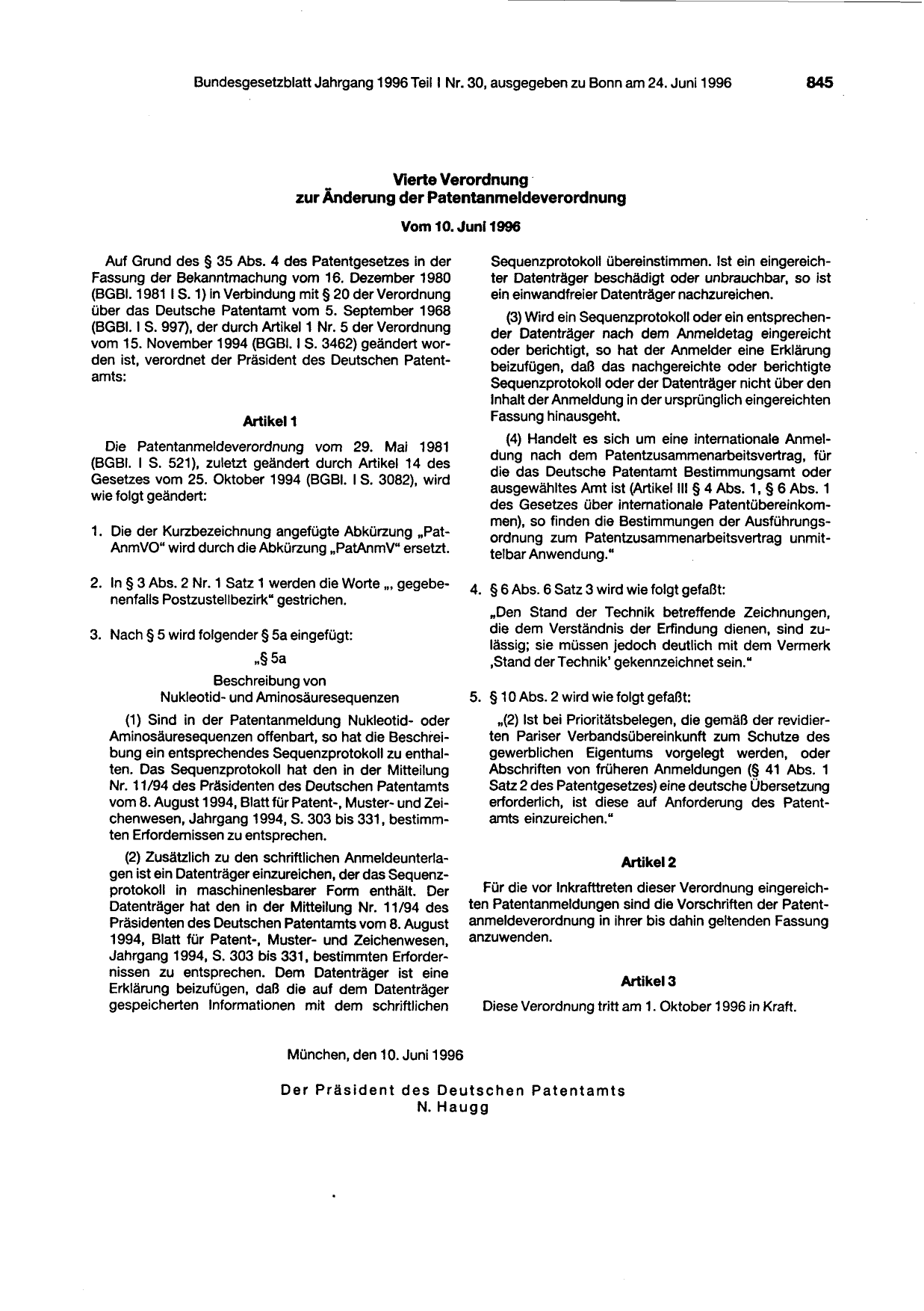 BGBl. 1996, Seite 845 — Originalseite als Abbildung