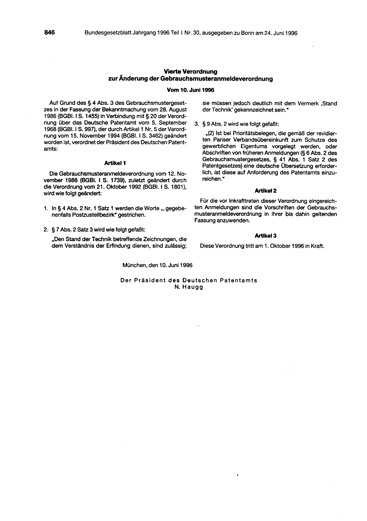 BGBl. 1996, Seite 846 — Originalseite als Abbildung
