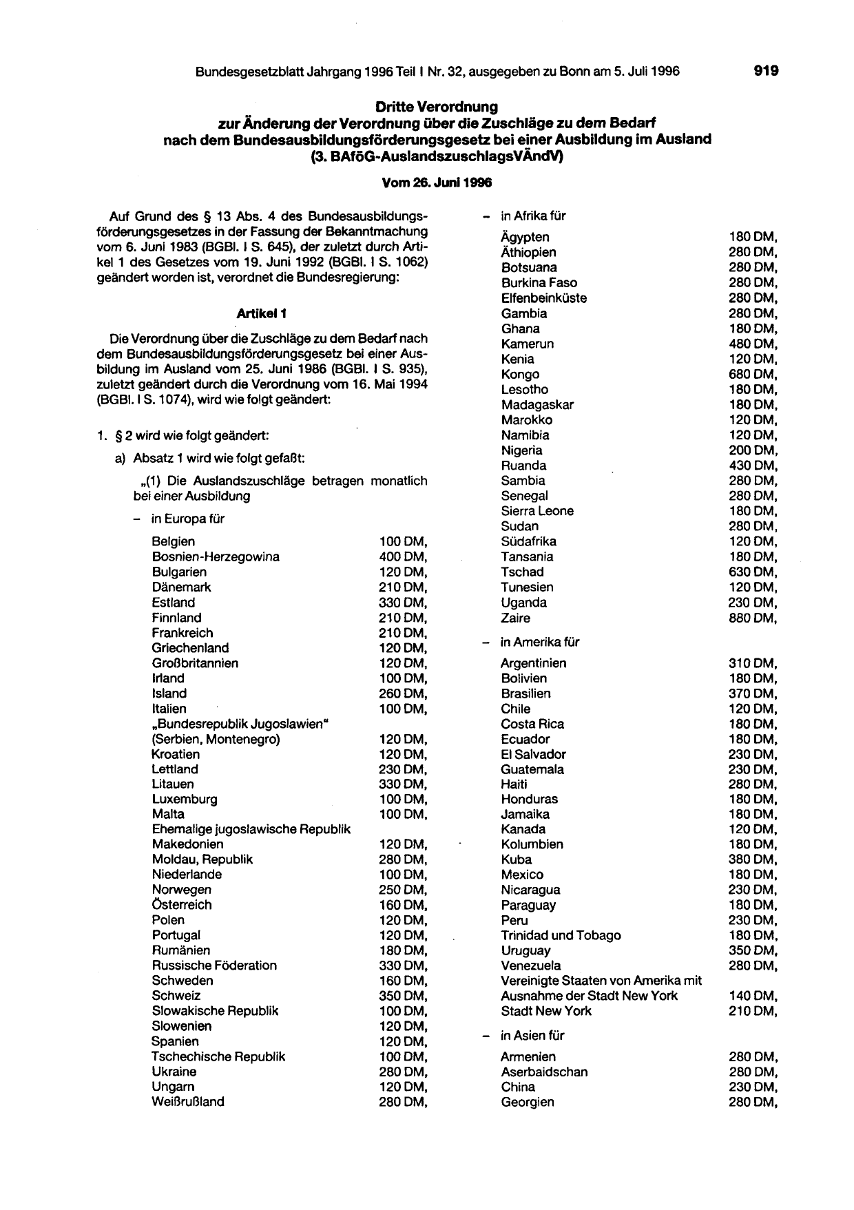BGBl. 1996, Seite 919 — Originalseite als Abbildung
